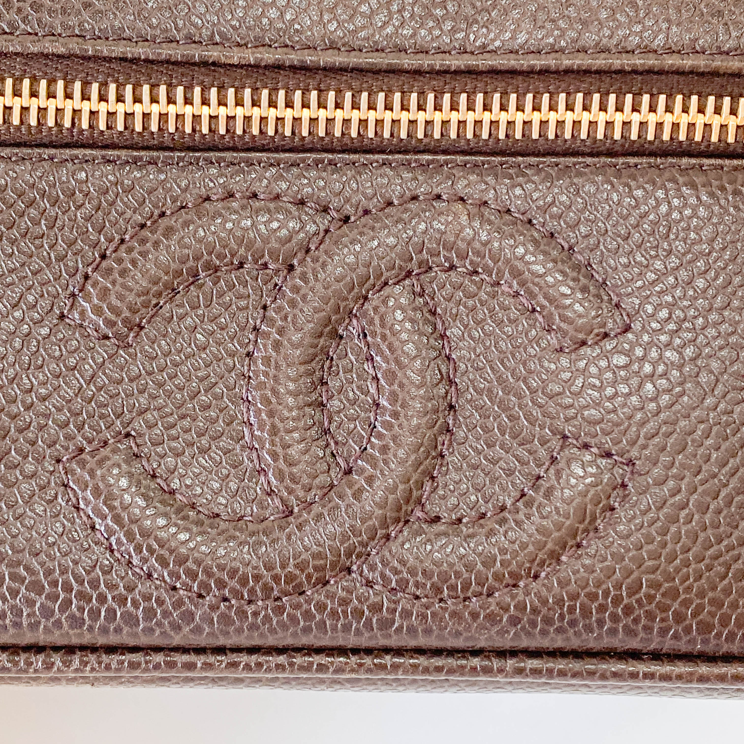 CC Logo Brown Leather Vanity Bag