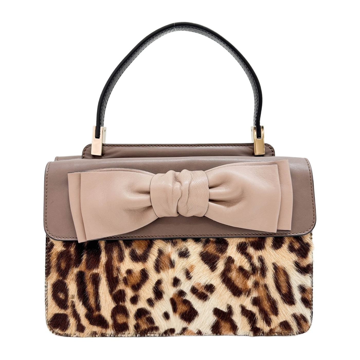Aphrodite Brown Leather and Leopard Print Pony Hair Hand Bag