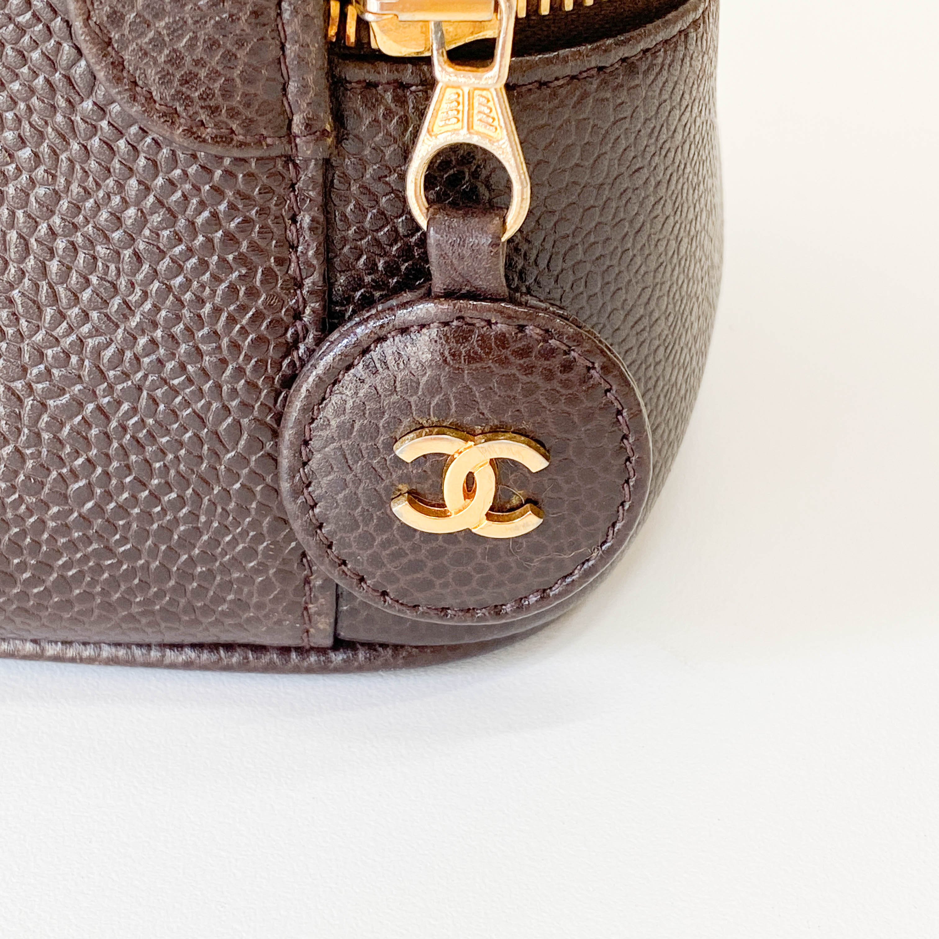 CC Logo Brown Leather Vanity Bag