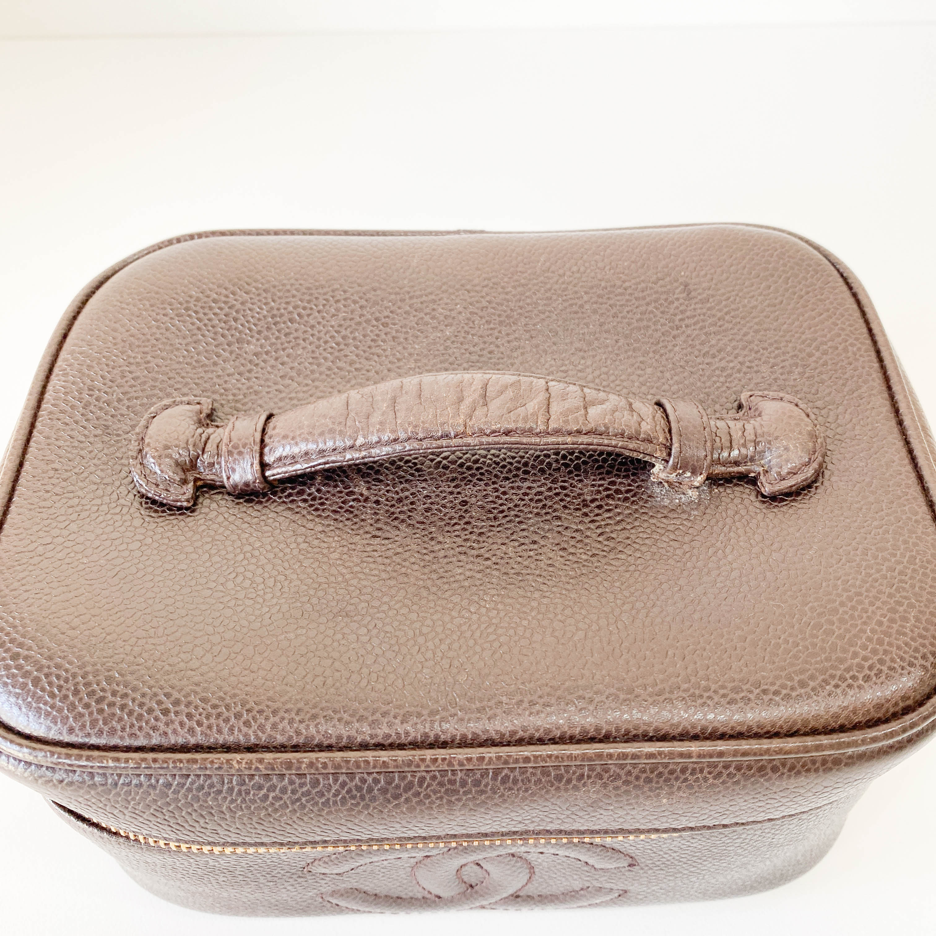CC Logo Brown Leather Vanity Bag
