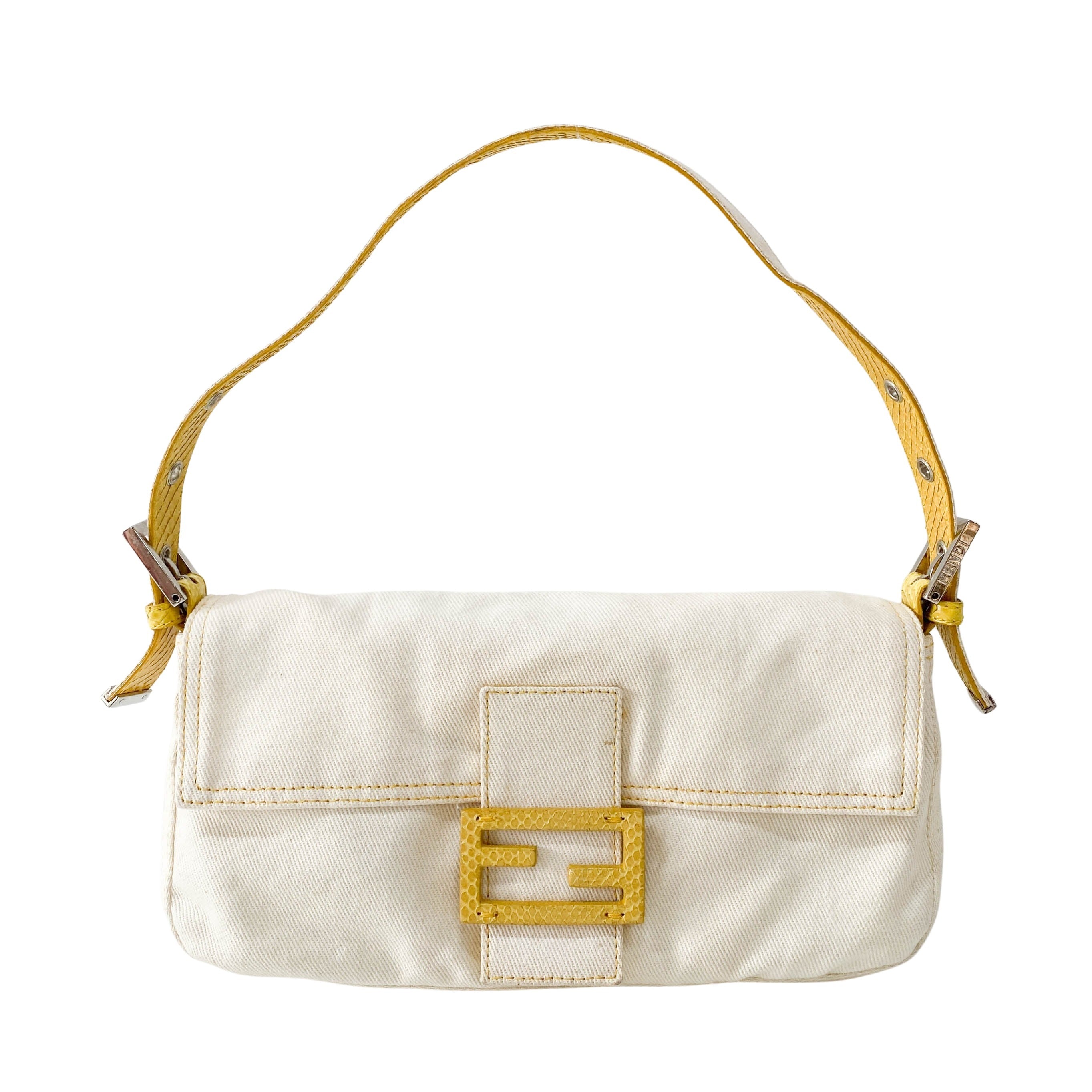 Baguette Cotton Canvas & Yellow Leather Shoulder Bag