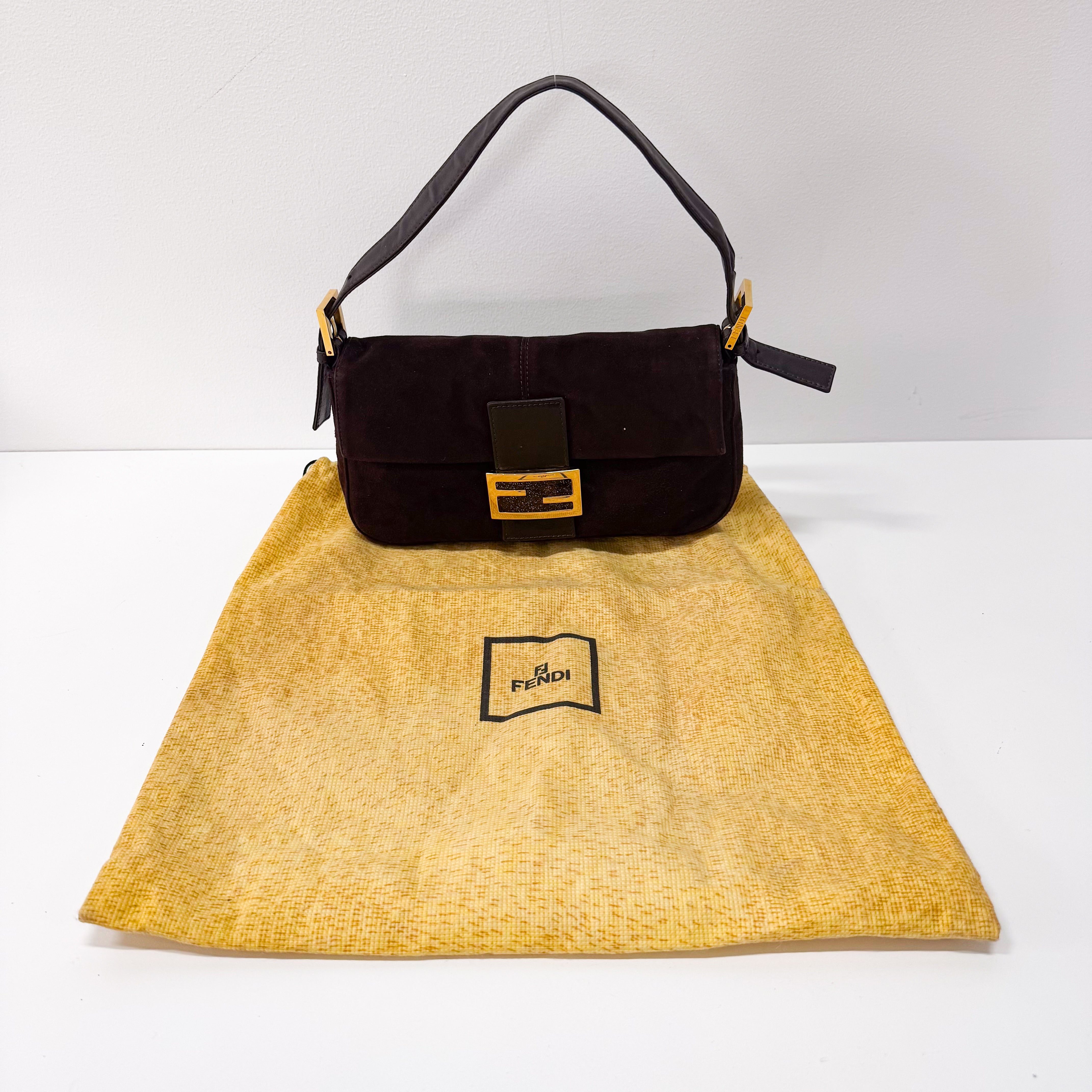 Baguette Brown Suede Shoulder Bag