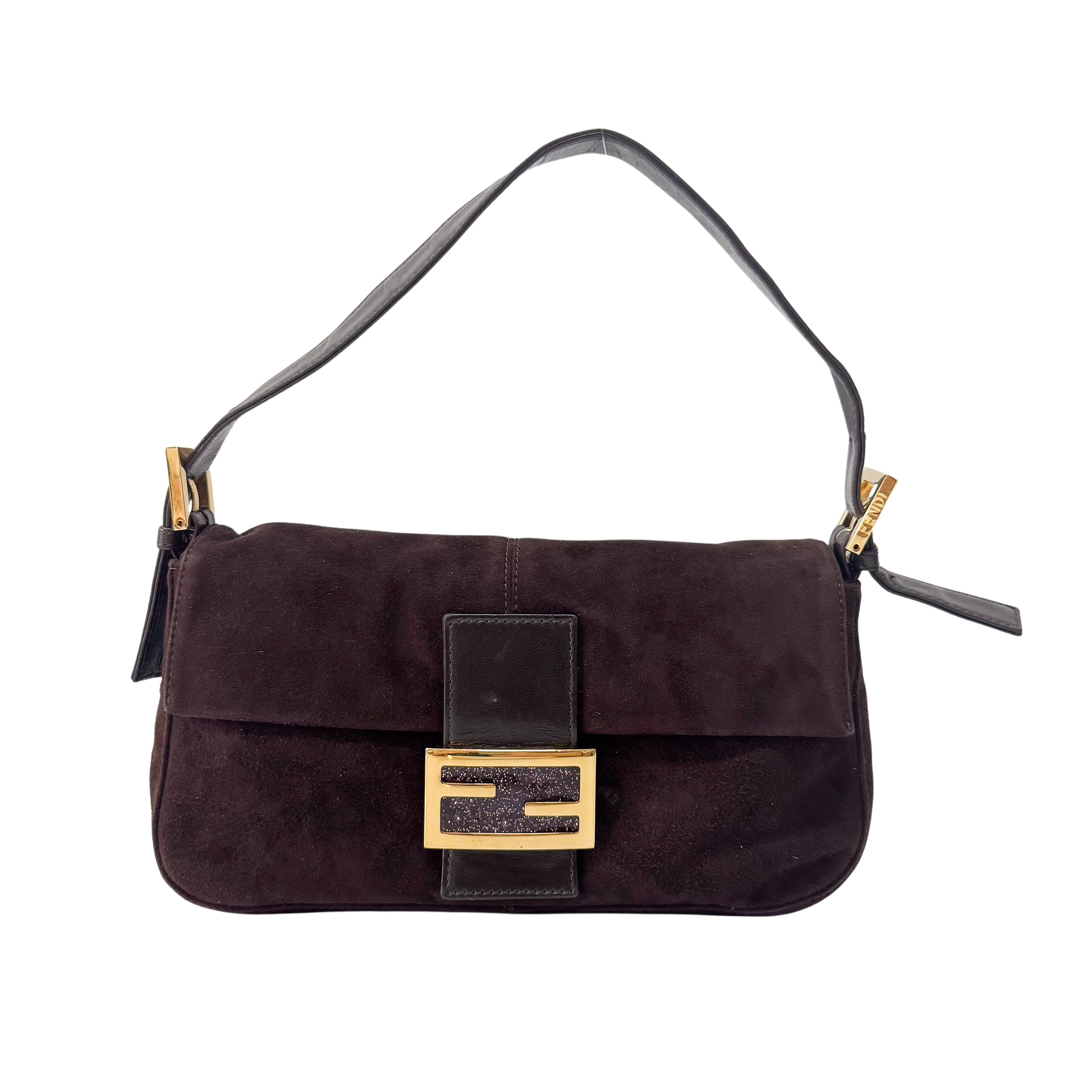 Baguette Brown Suede Shoulder Bag