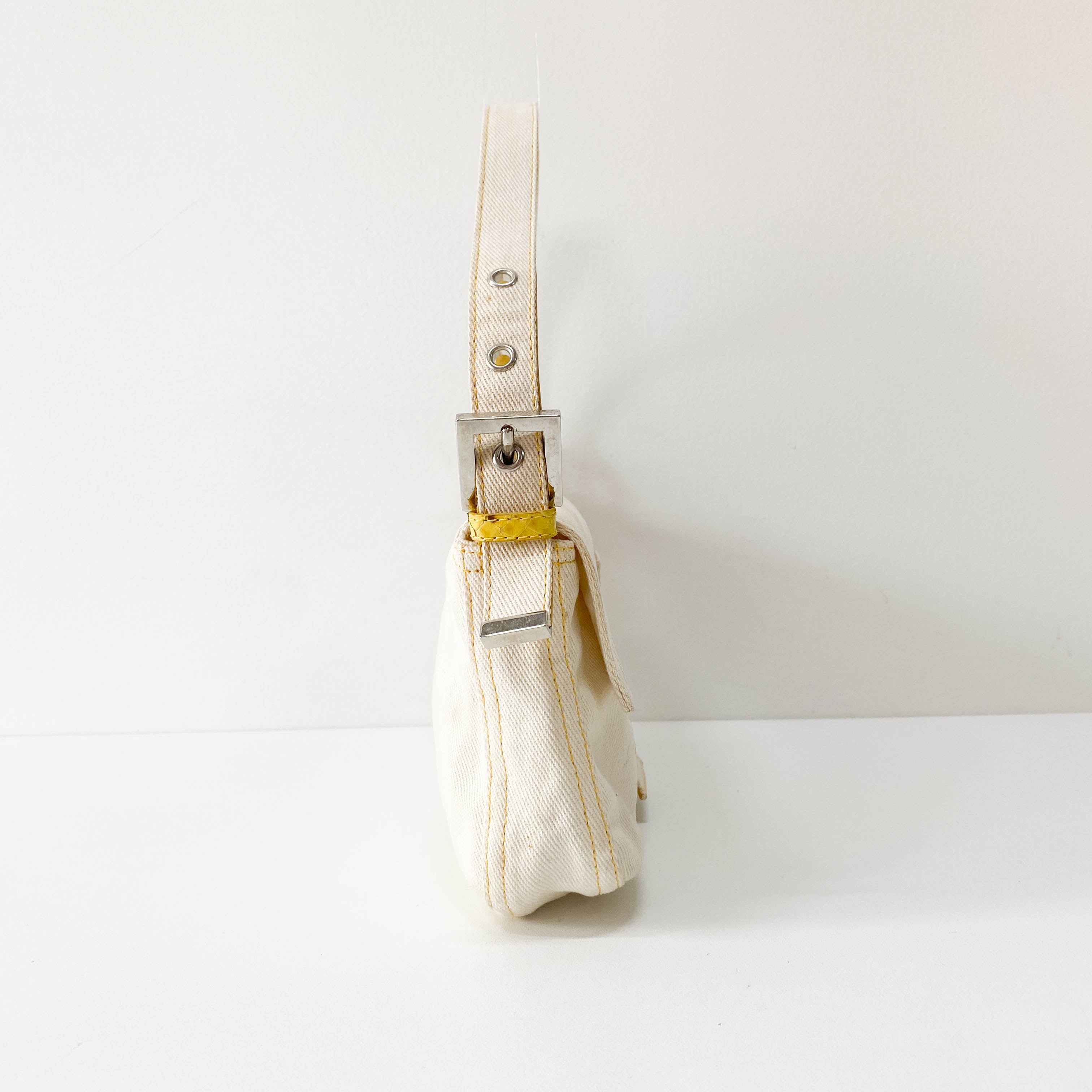 Baguette Cotton Canvas & Yellow Leather Shoulder Bag