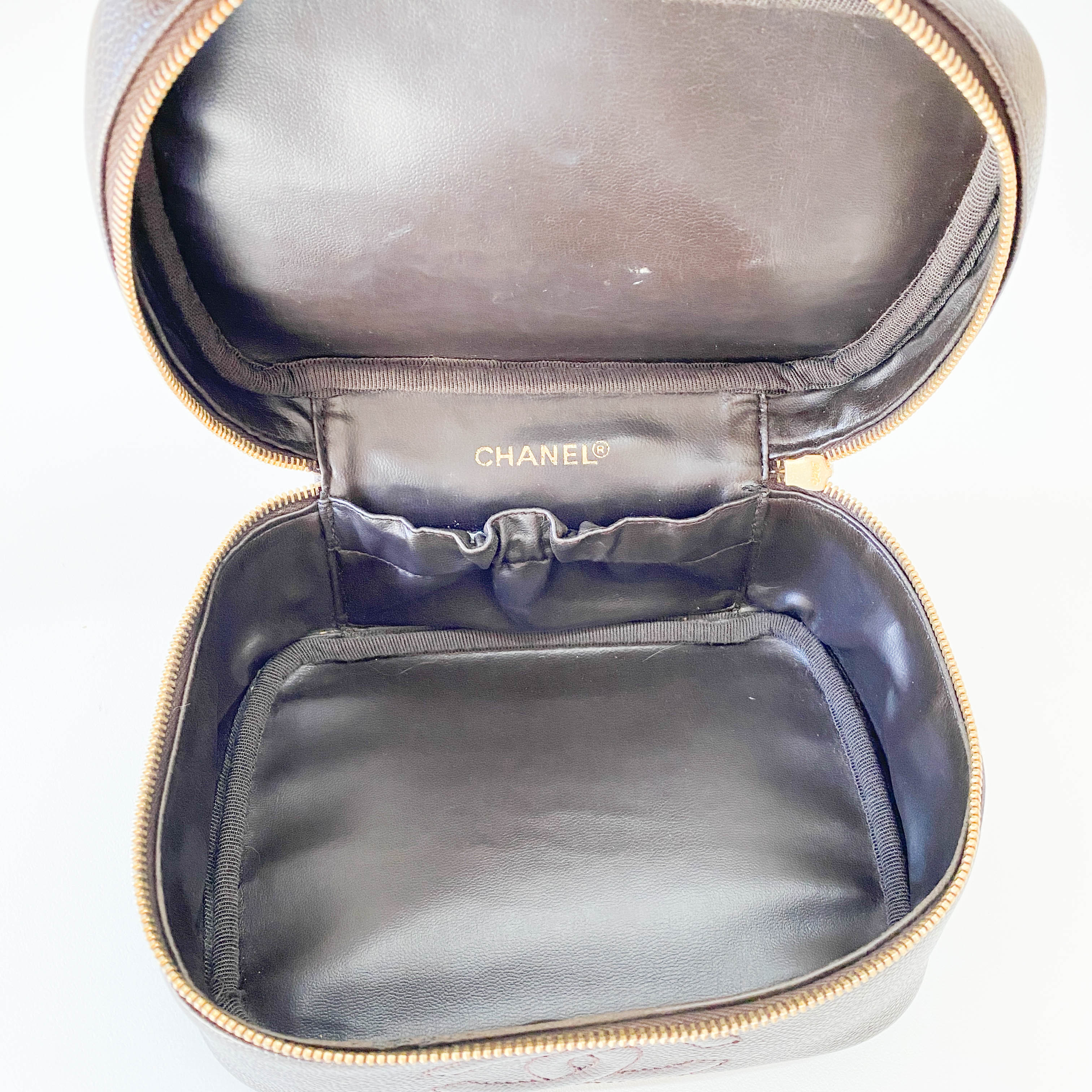 CC Logo Brown Leather Vanity Bag