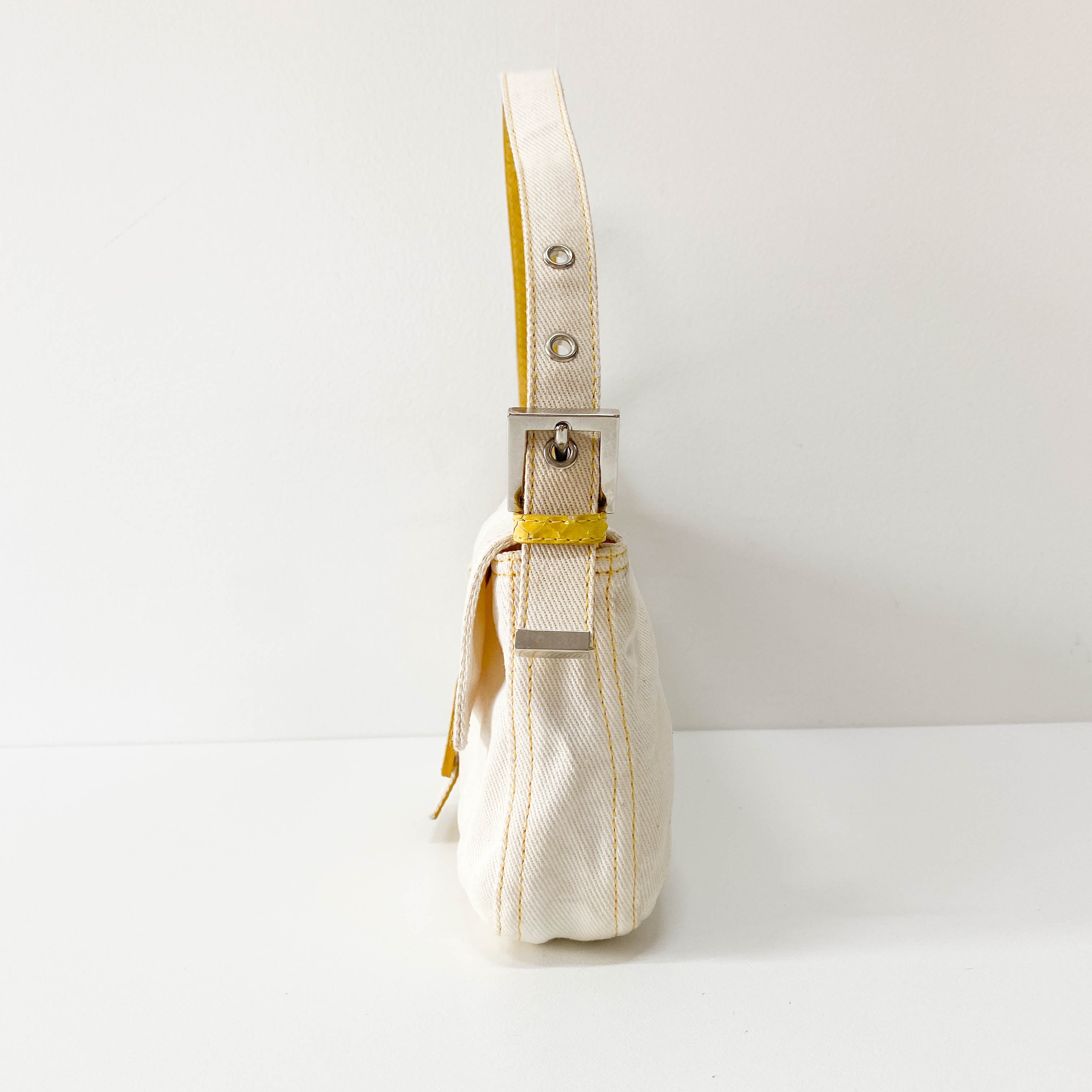 Baguette Cotton Canvas & Yellow Leather Shoulder Bag