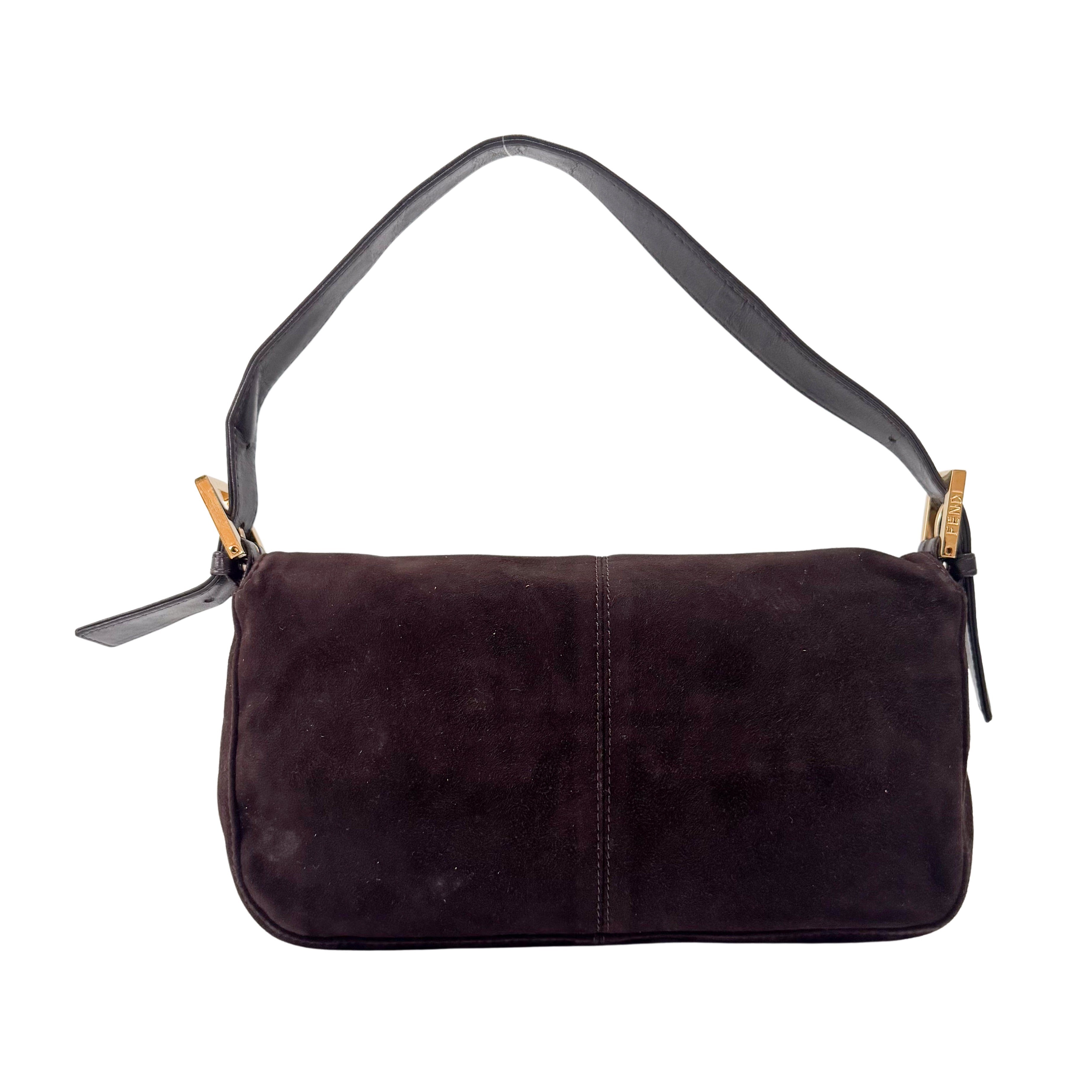 Baguette Brown Suede Shoulder Bag