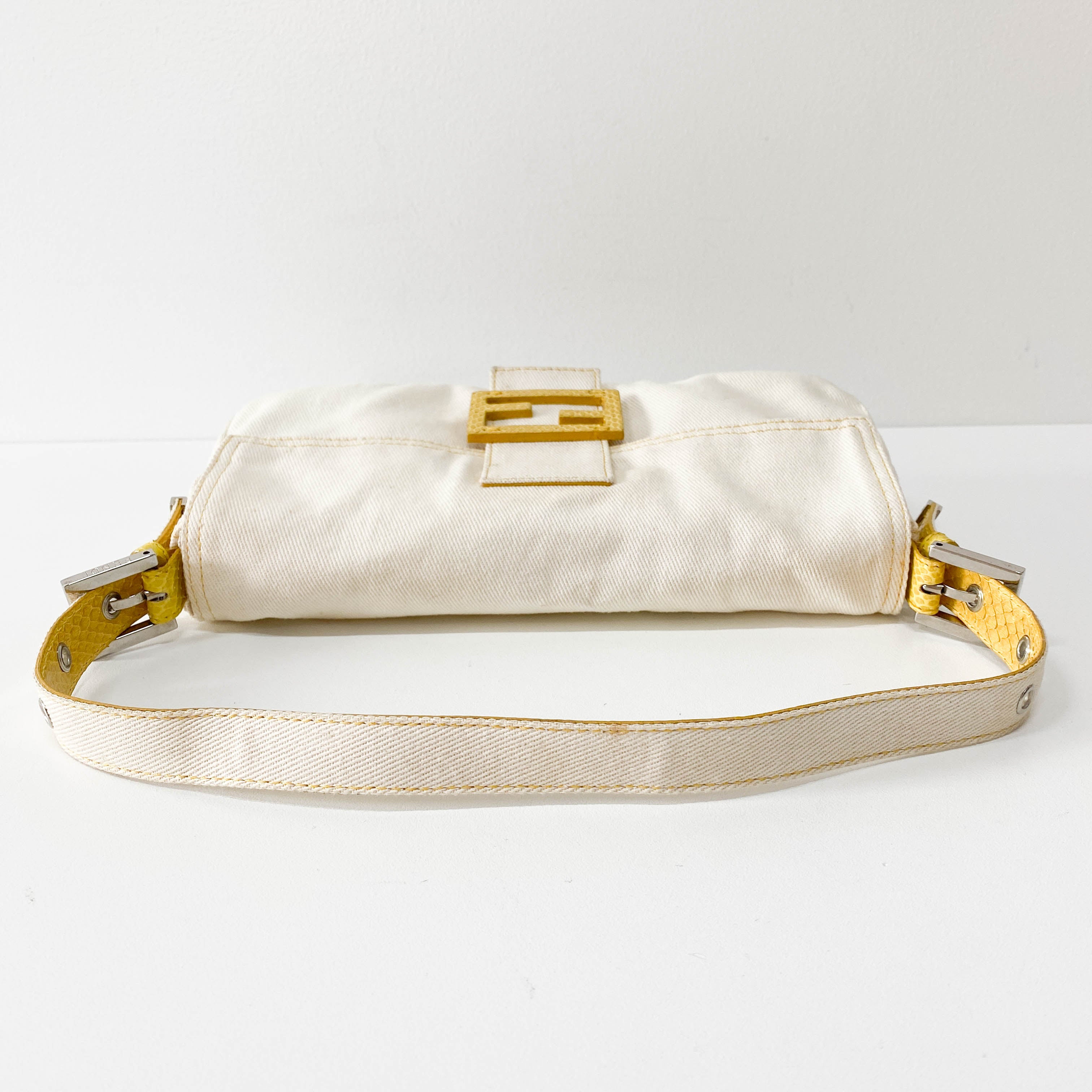 Baguette Cotton Canvas & Yellow Leather Shoulder Bag