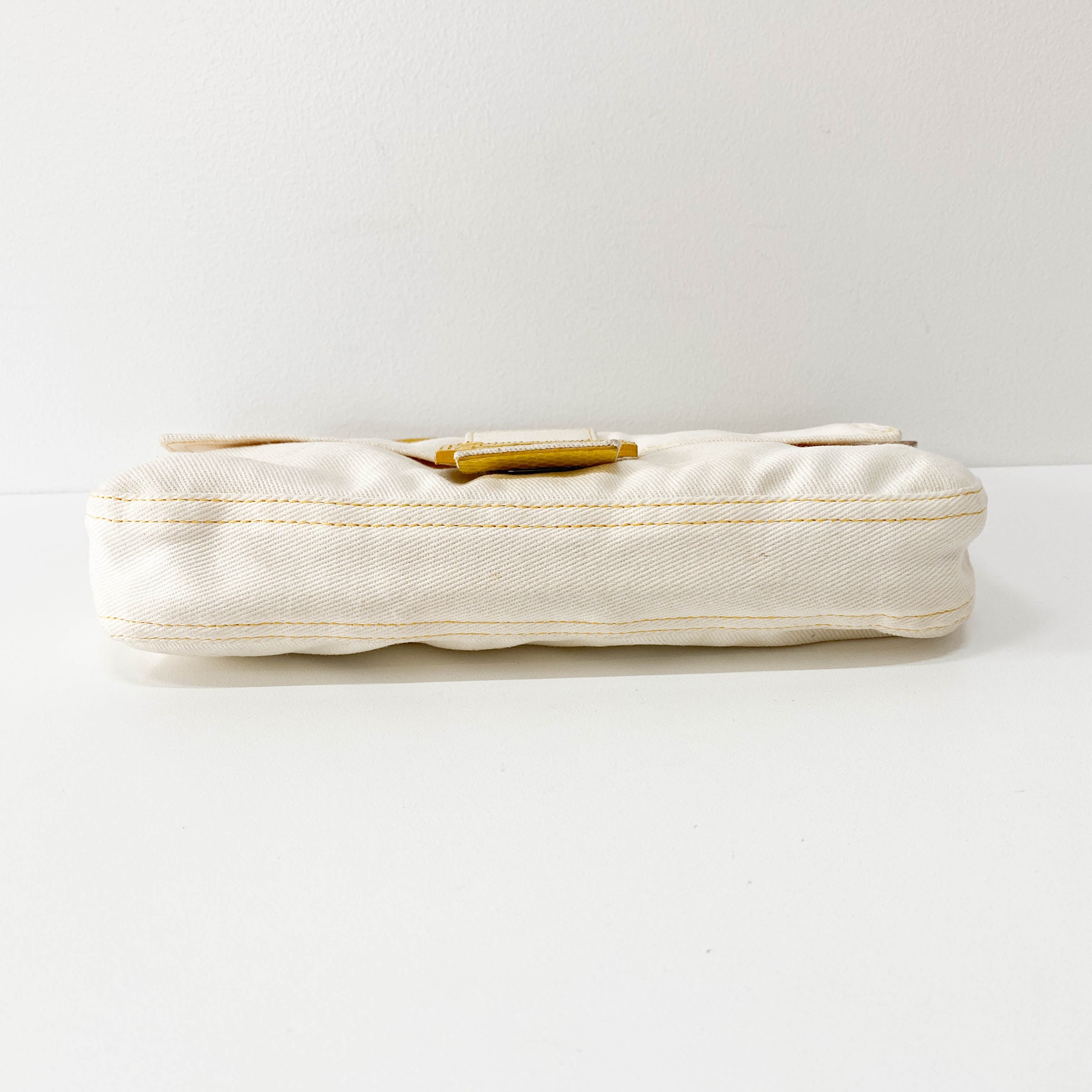 Baguette Cotton Canvas & Yellow Leather Shoulder Bag