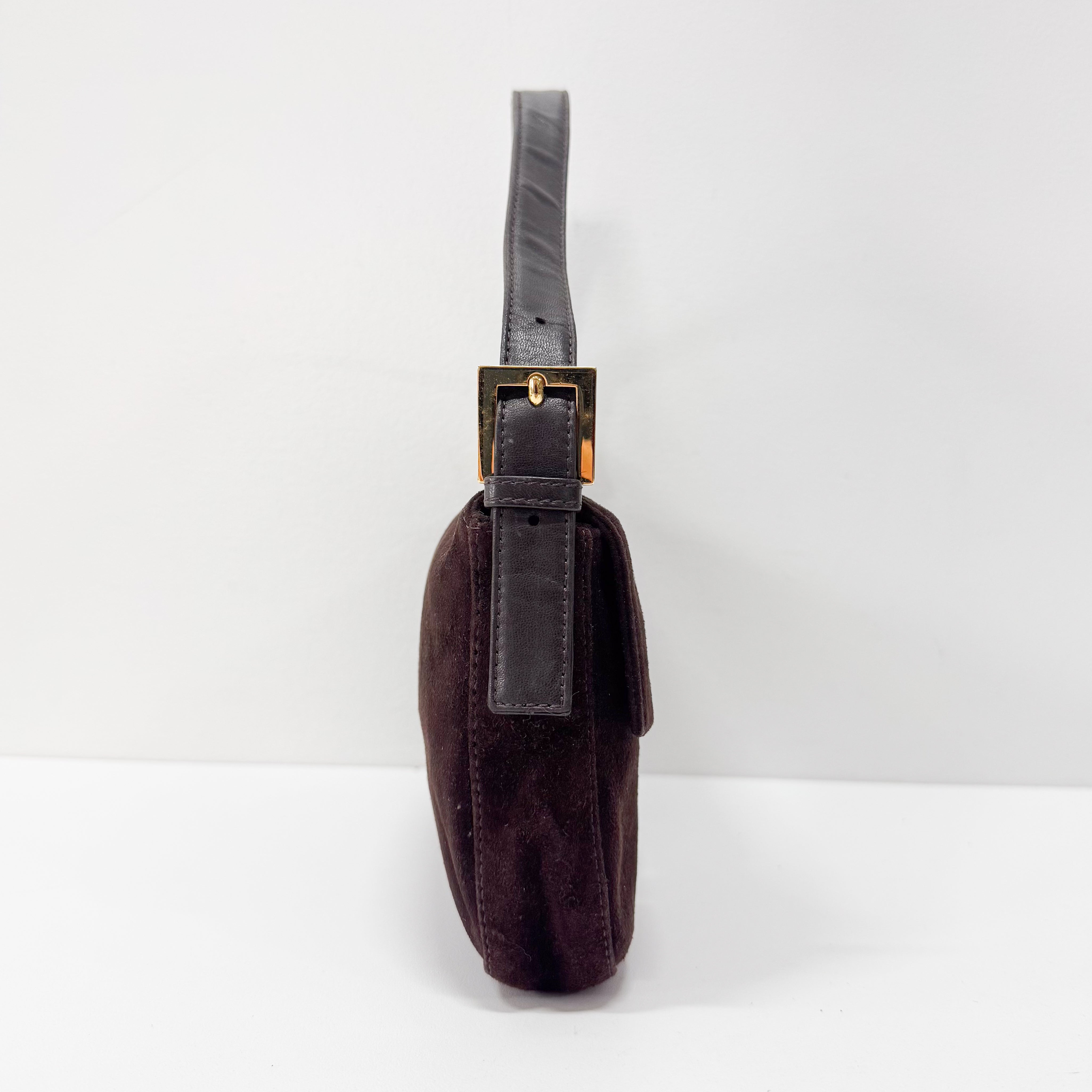 Baguette Brown Suede Shoulder Bag