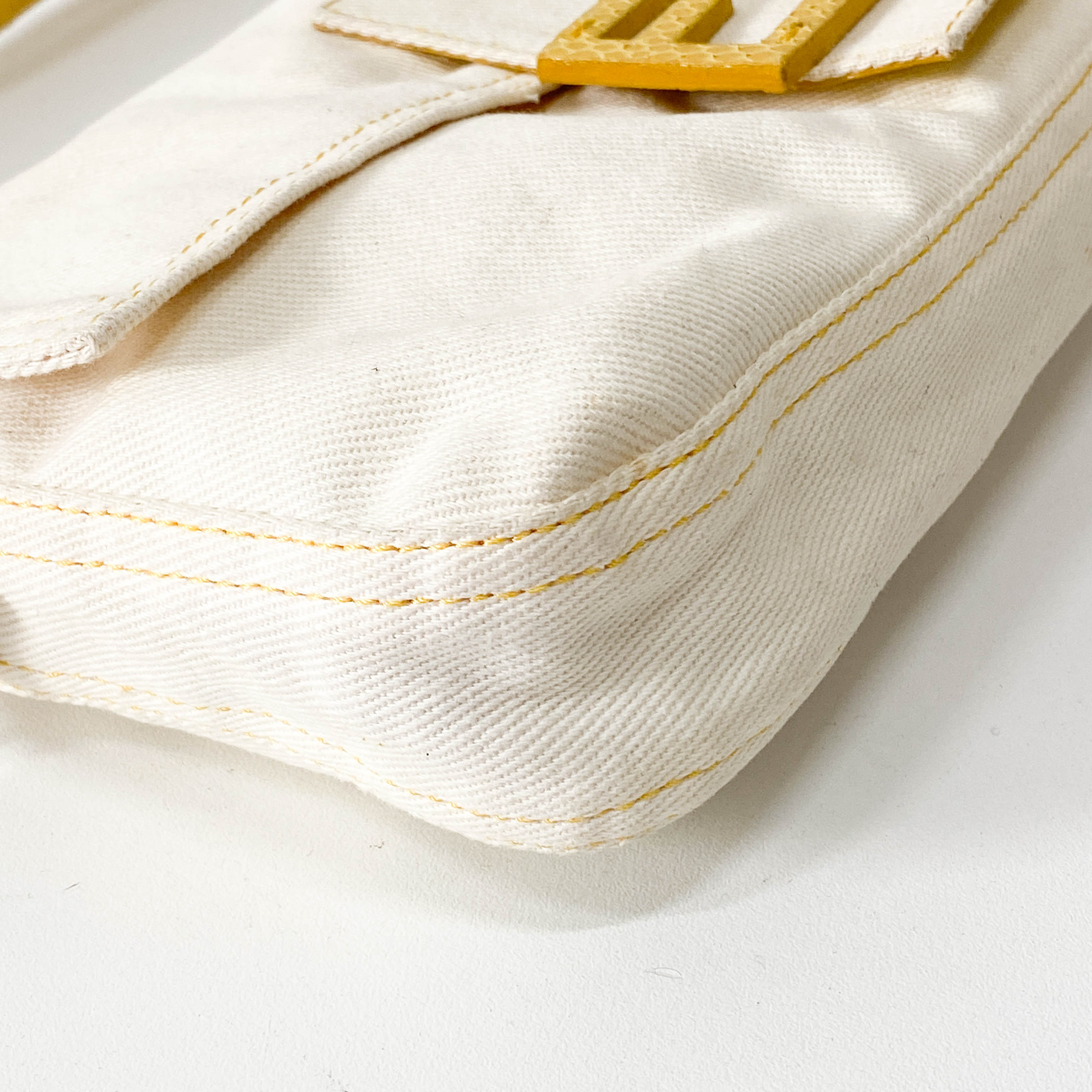 Baguette Cotton Canvas & Yellow Leather Shoulder Bag