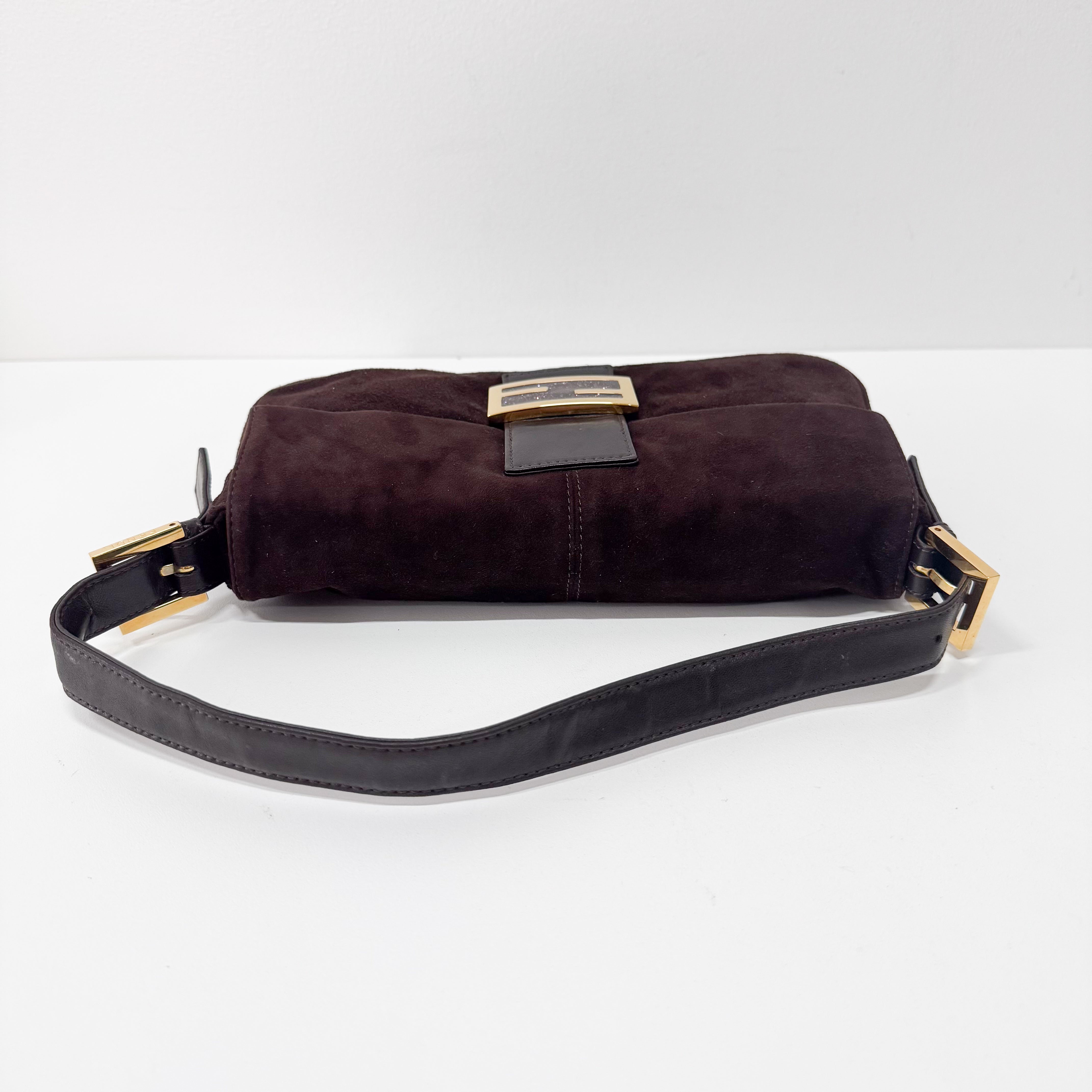 Baguette Brown Suede Shoulder Bag