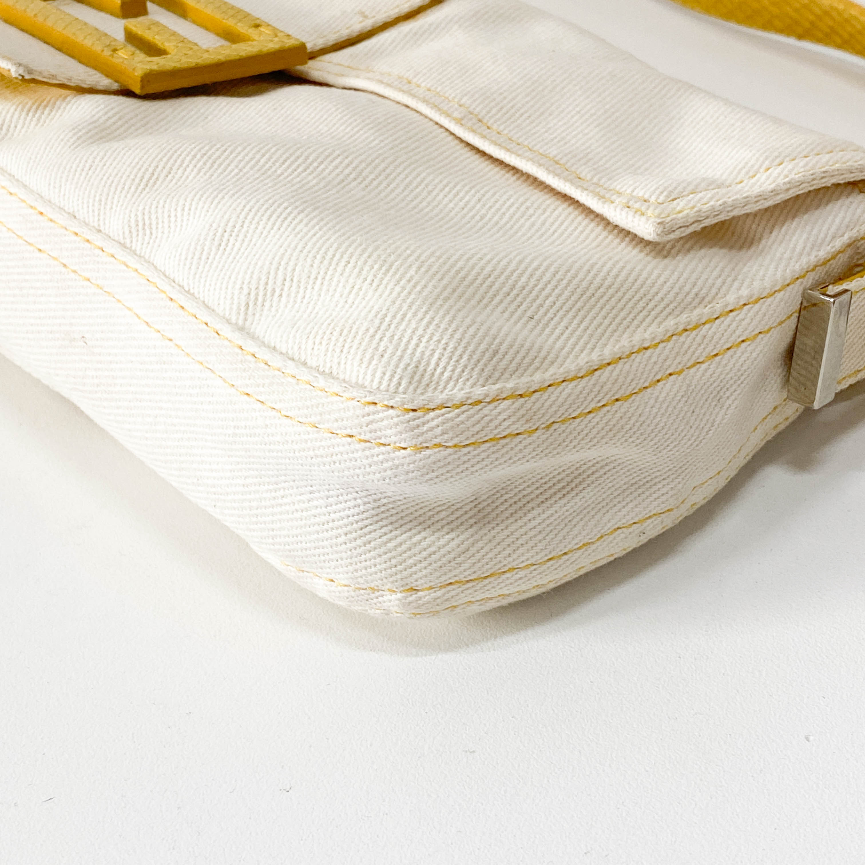 Baguette Cotton Canvas & Yellow Leather Shoulder Bag