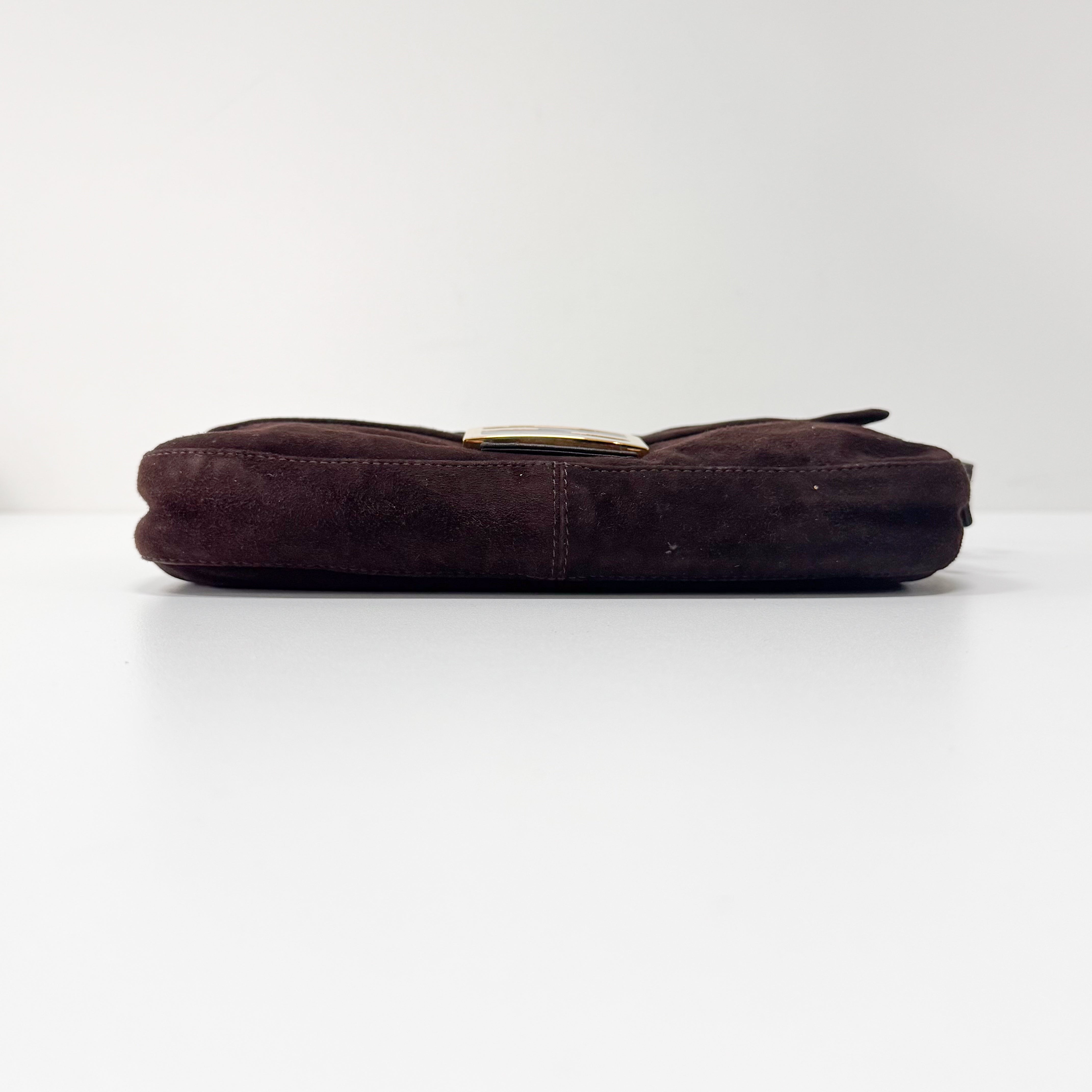 Baguette Brown Suede Shoulder Bag