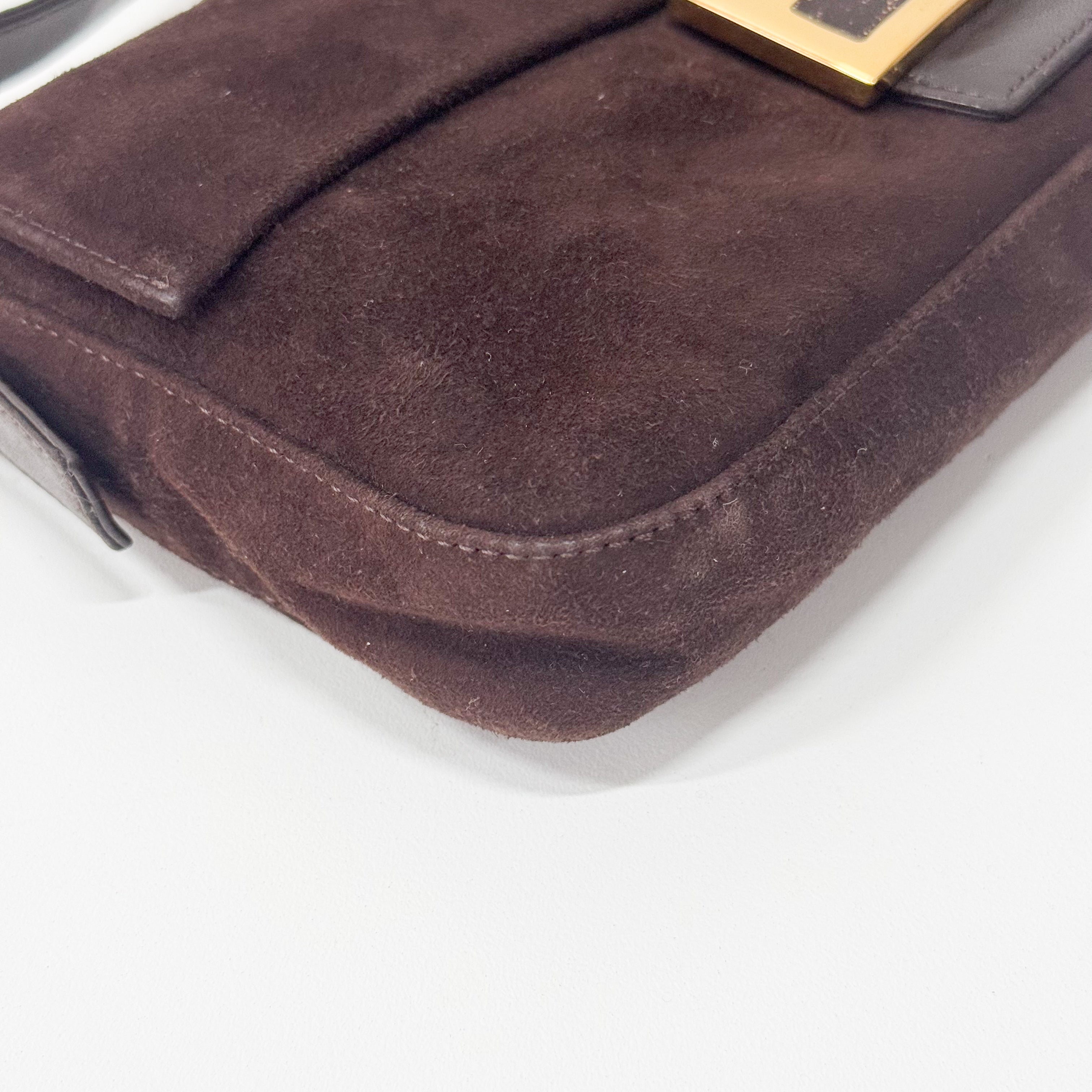 Baguette Brown Suede Shoulder Bag
