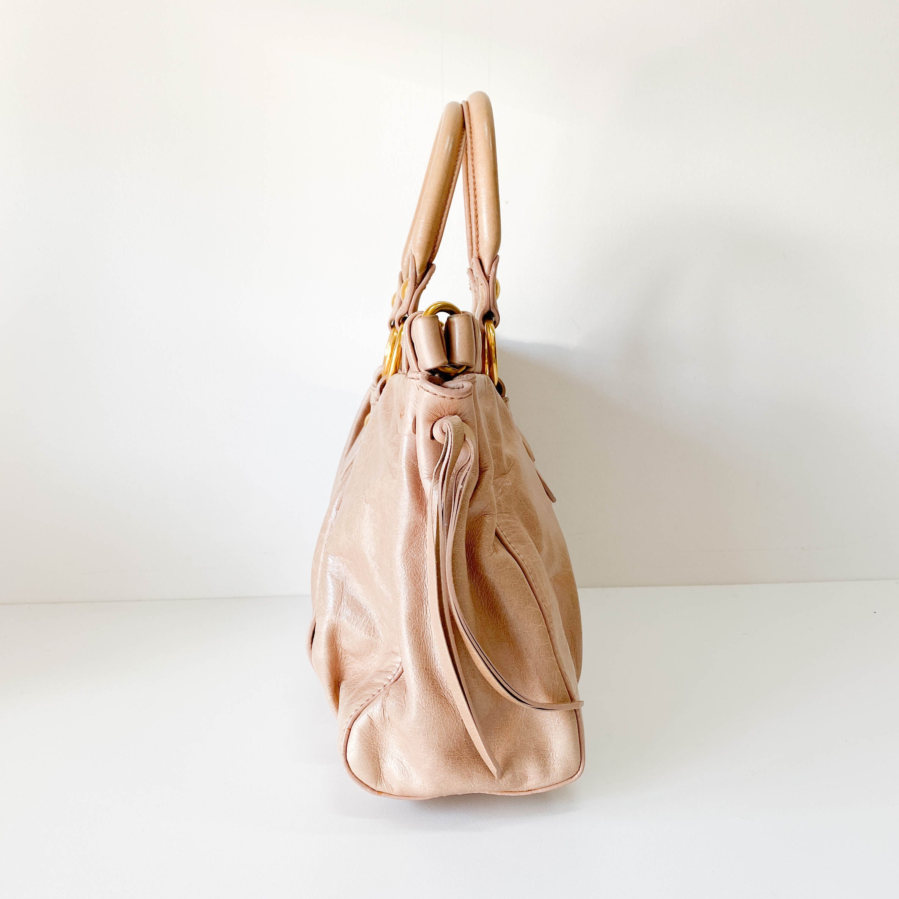 Vitello Pink Leather Two Way Bag