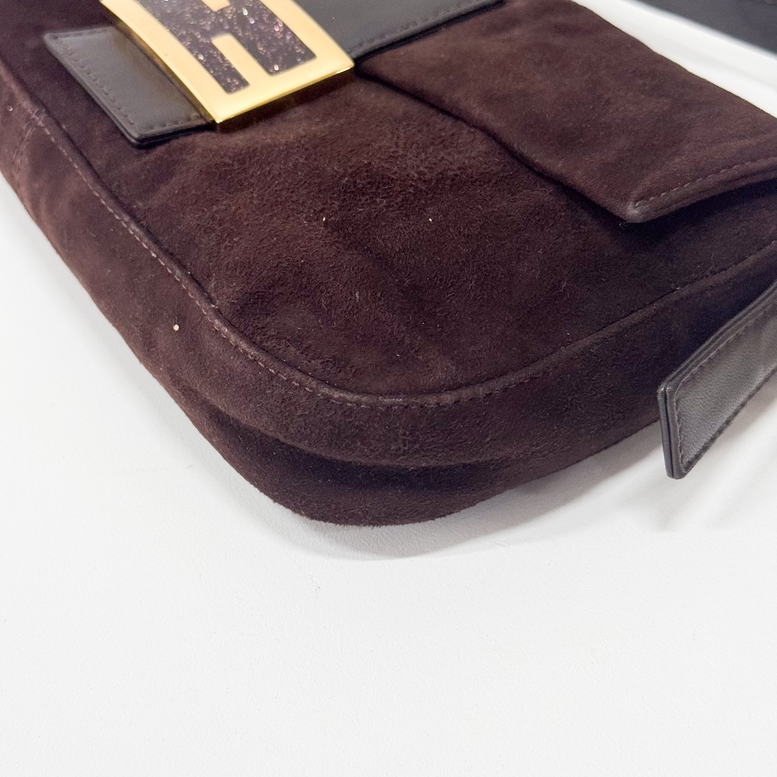 Baguette Brown Suede Shoulder Bag