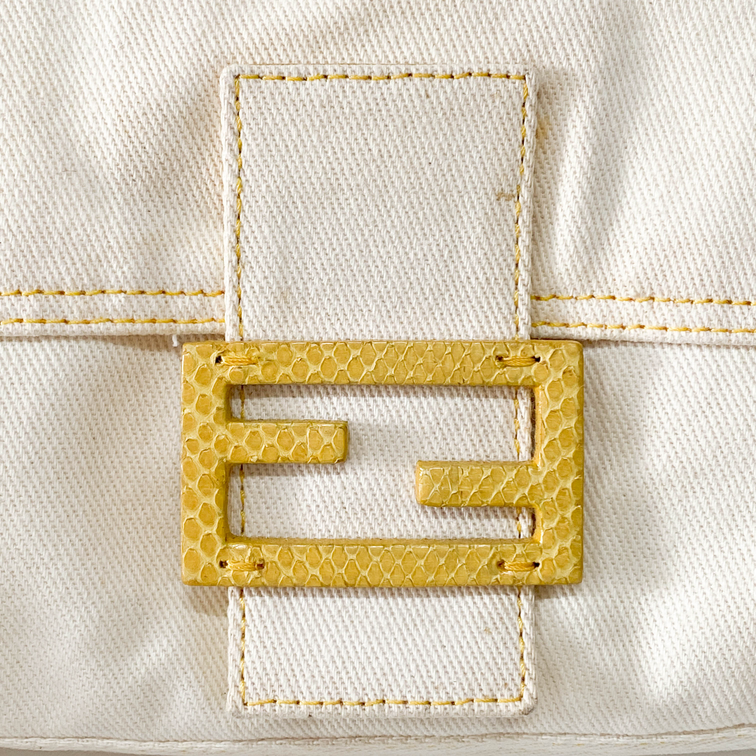 Baguette Cotton Canvas & Yellow Leather Shoulder Bag