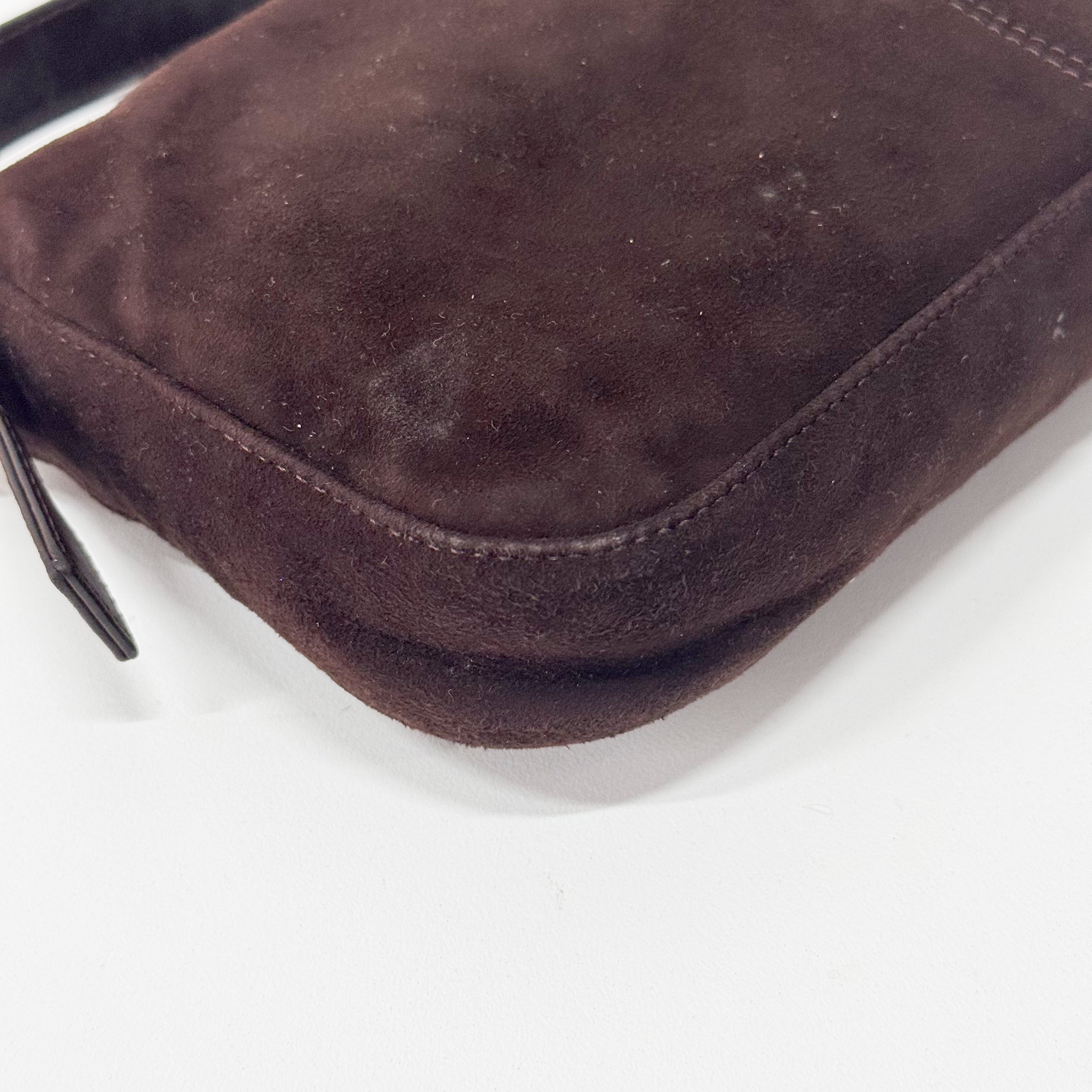 Baguette Brown Suede Shoulder Bag