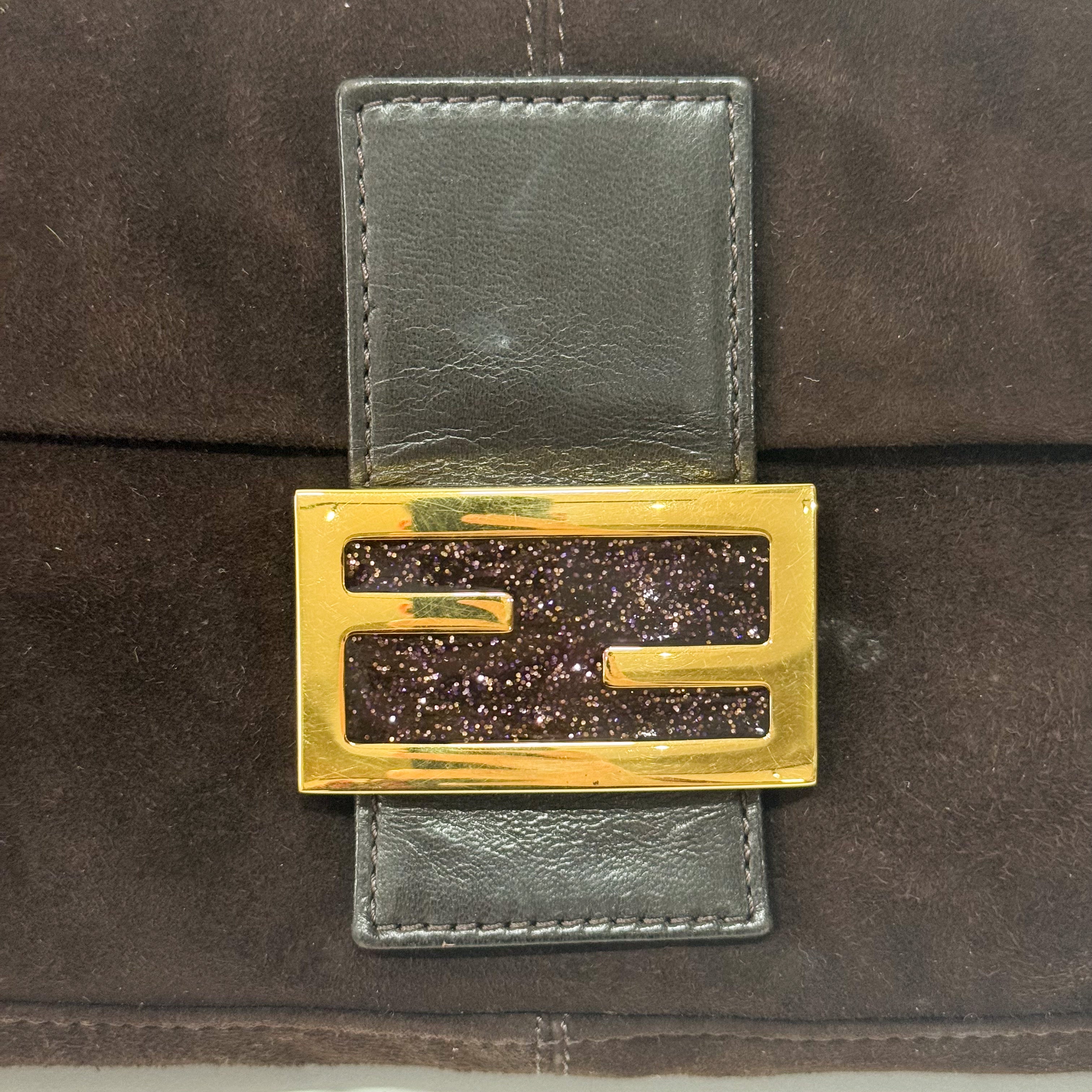 Baguette Brown Suede Shoulder Bag