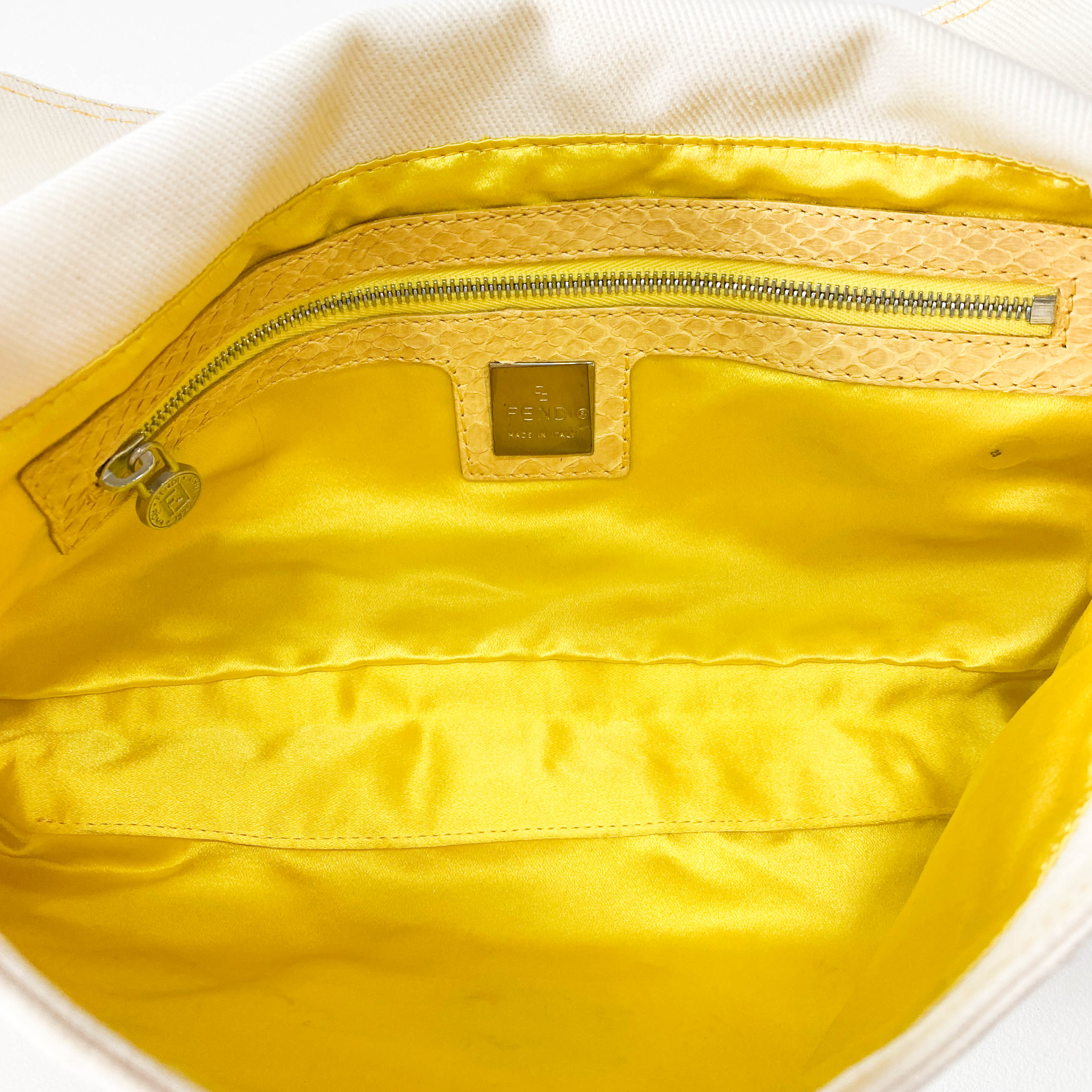 Baguette Cotton Canvas & Yellow Leather Shoulder Bag