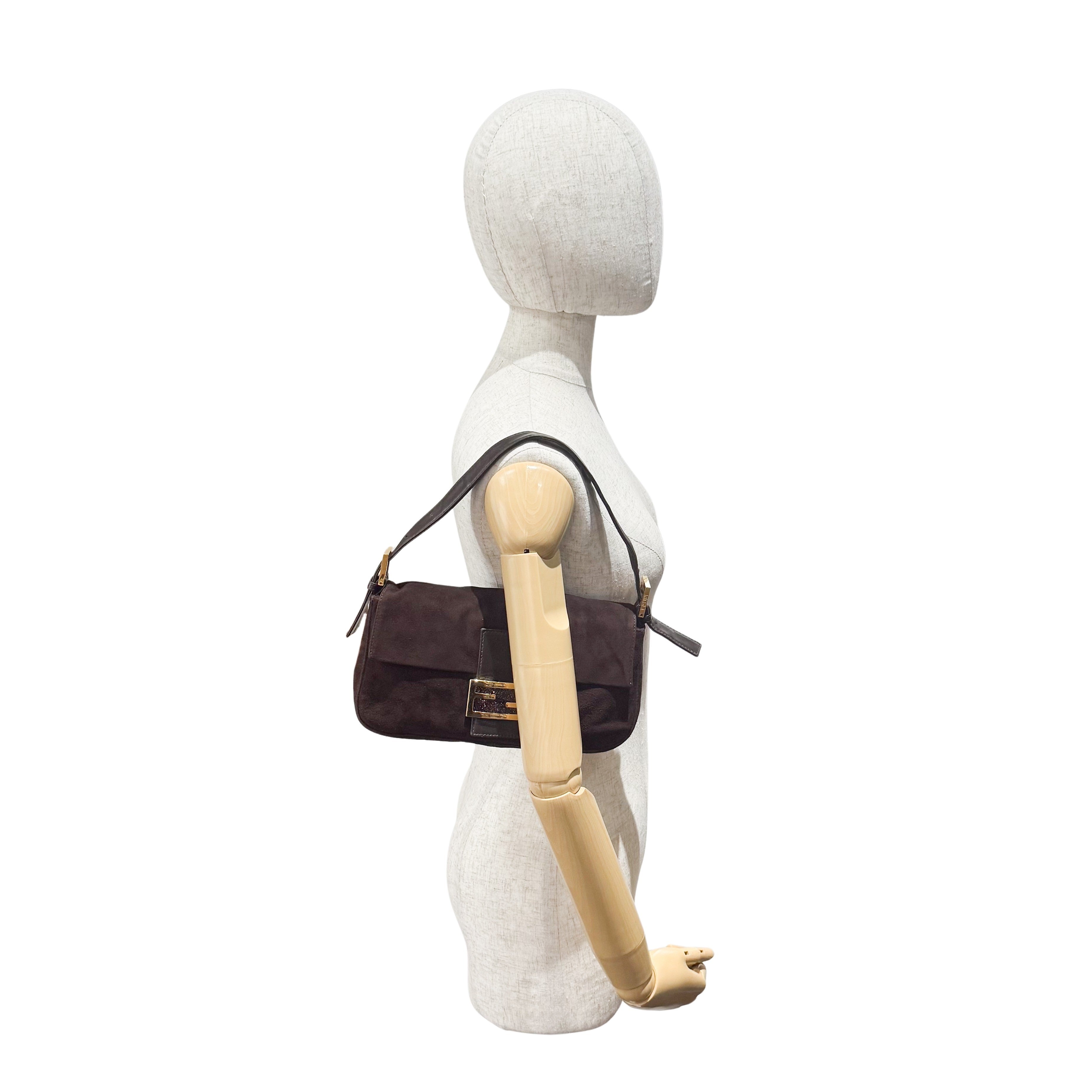 Baguette Brown Suede Shoulder Bag