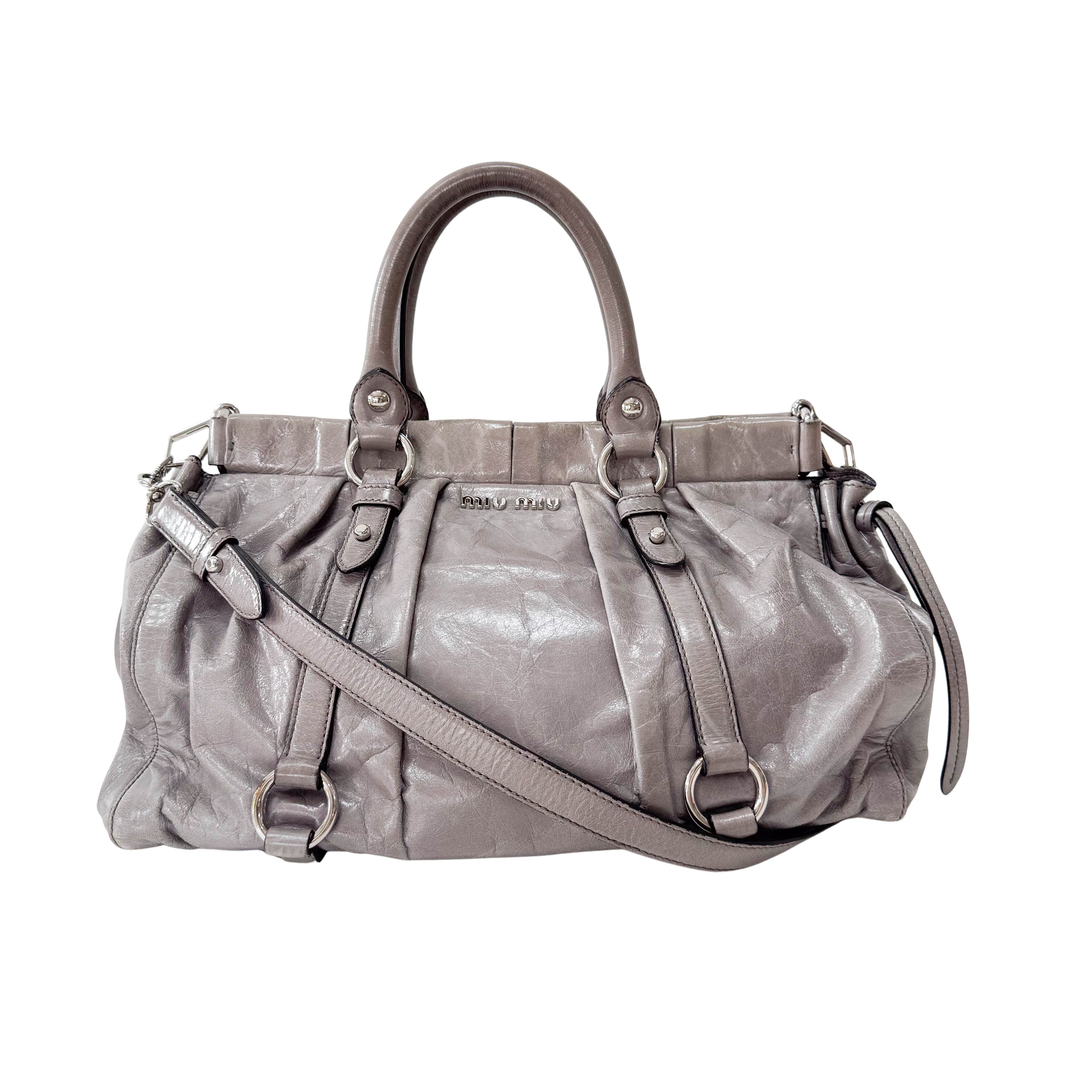 Vitello Bauletto Grey Leather Bag