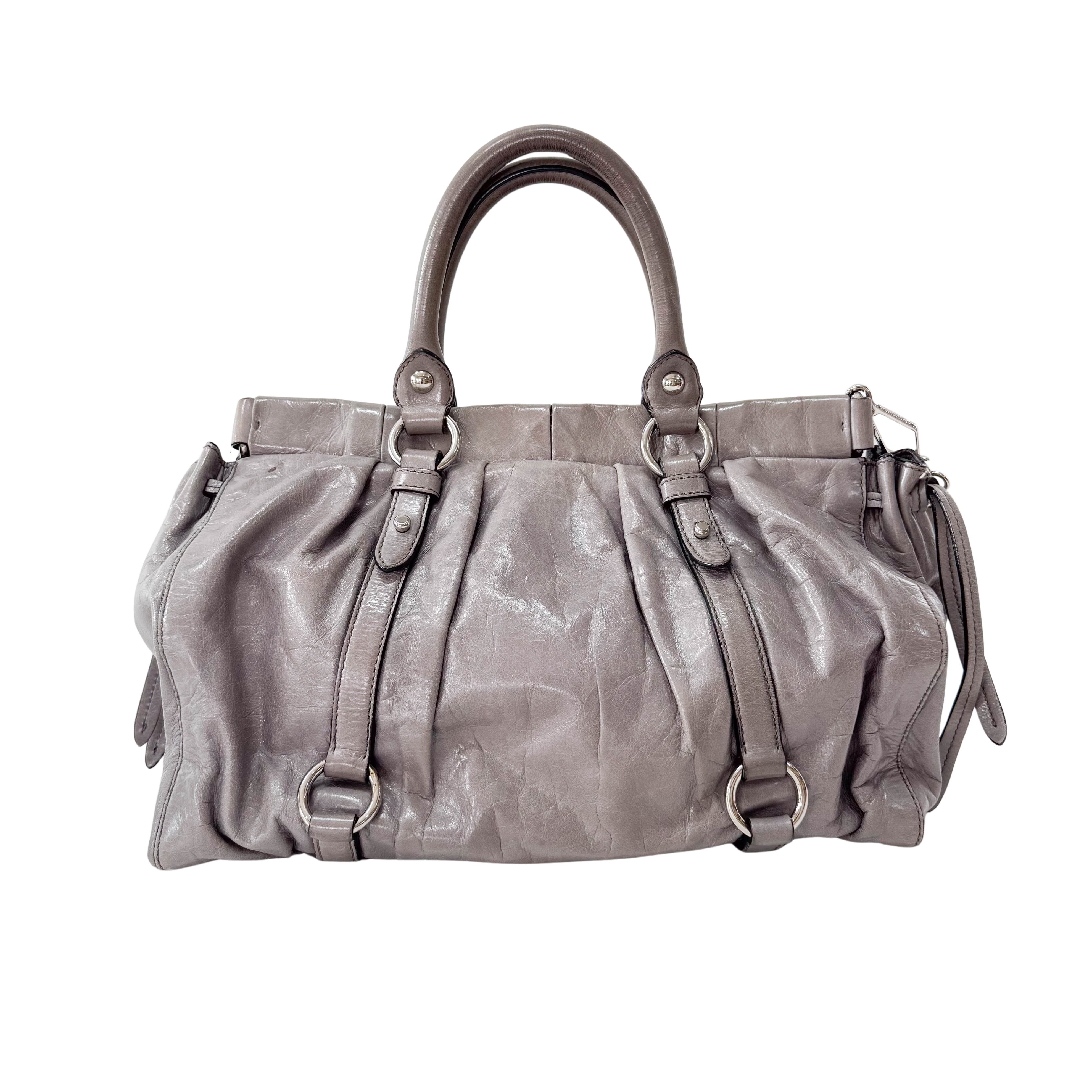 Vitello Bauletto Grey Leather Bag