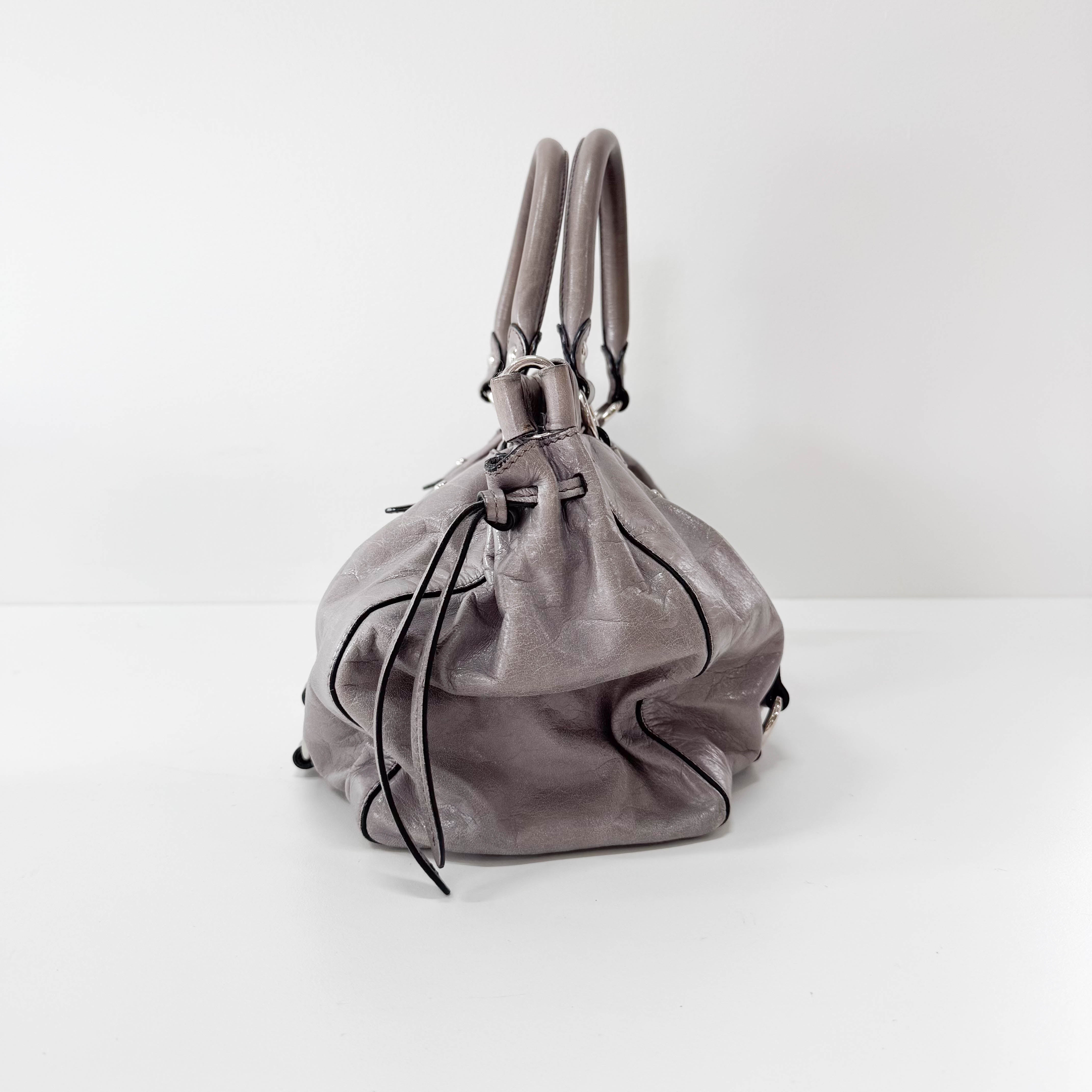 Vitello Bauletto Grey Leather Bag