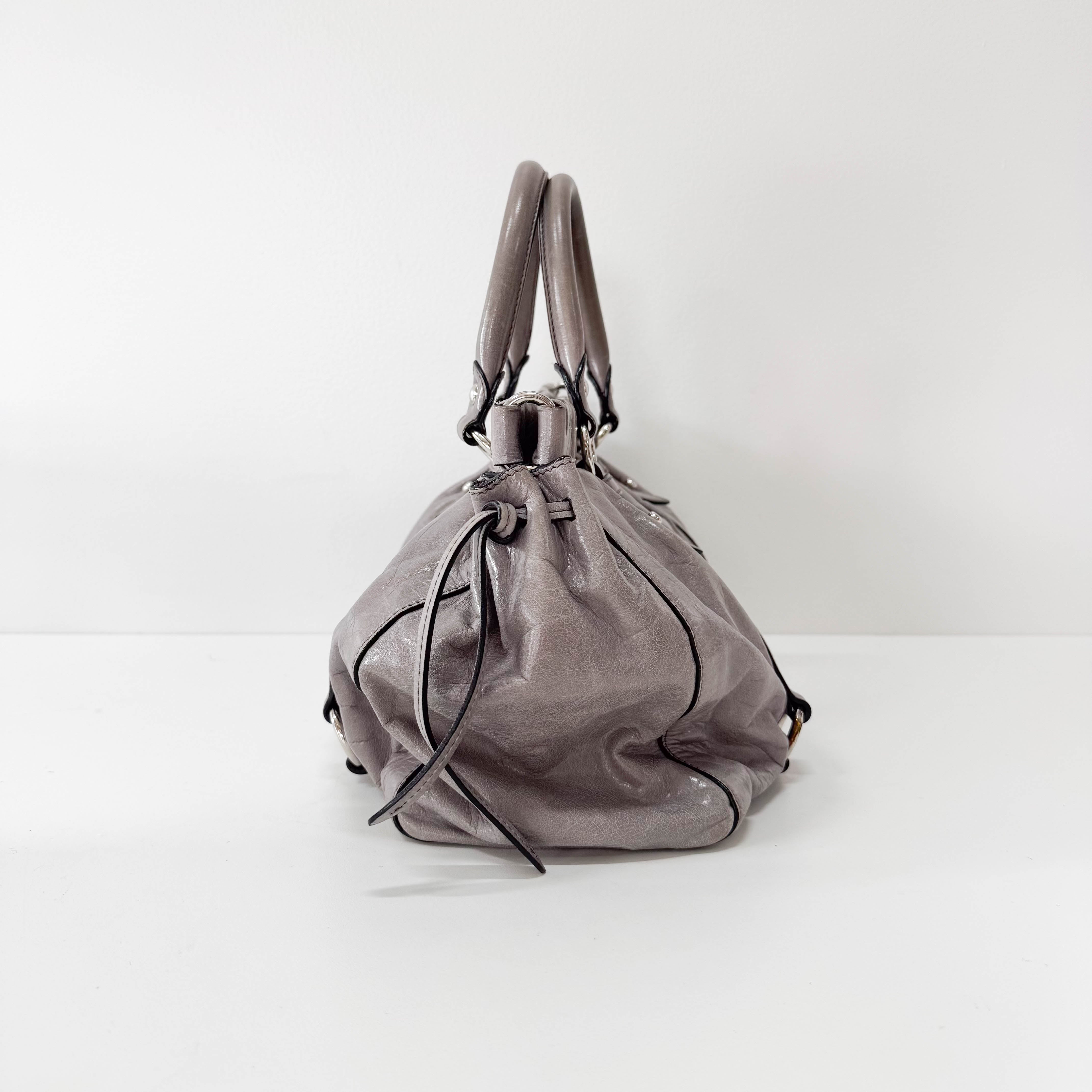 Vitello Bauletto Grey Leather Bag