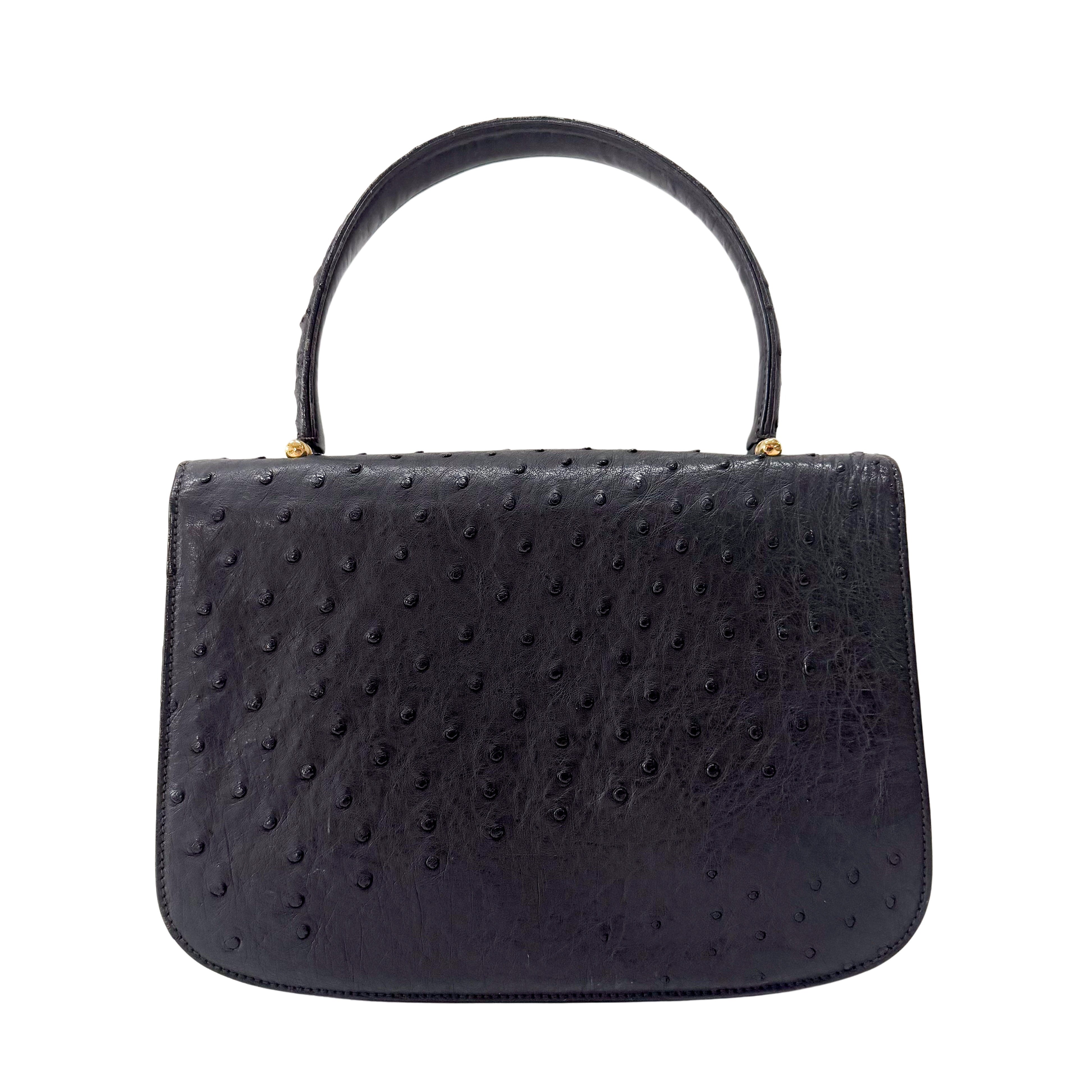Vintage Ostrich Black Leather Handbag