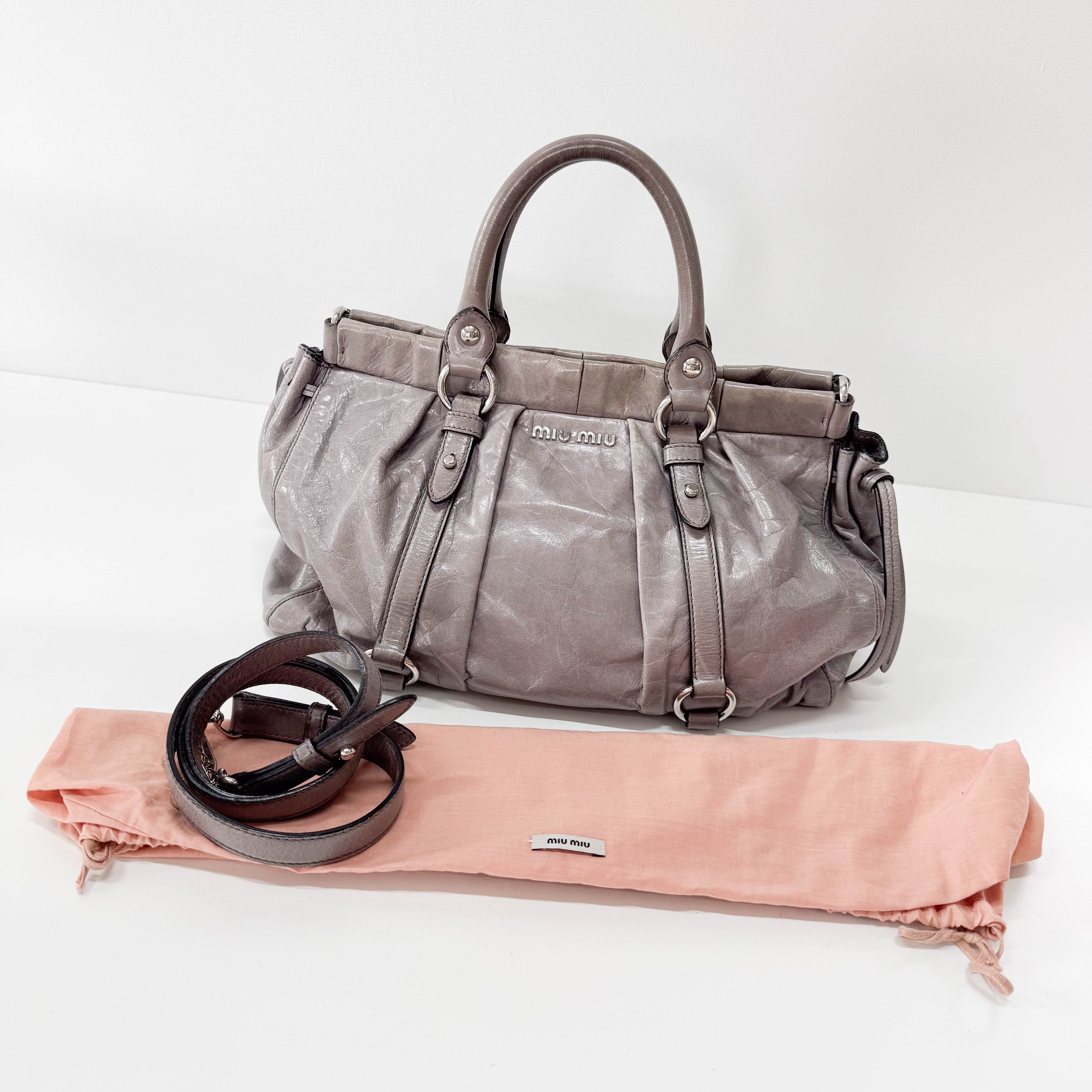 Vitello Bauletto Grey Leather Bag