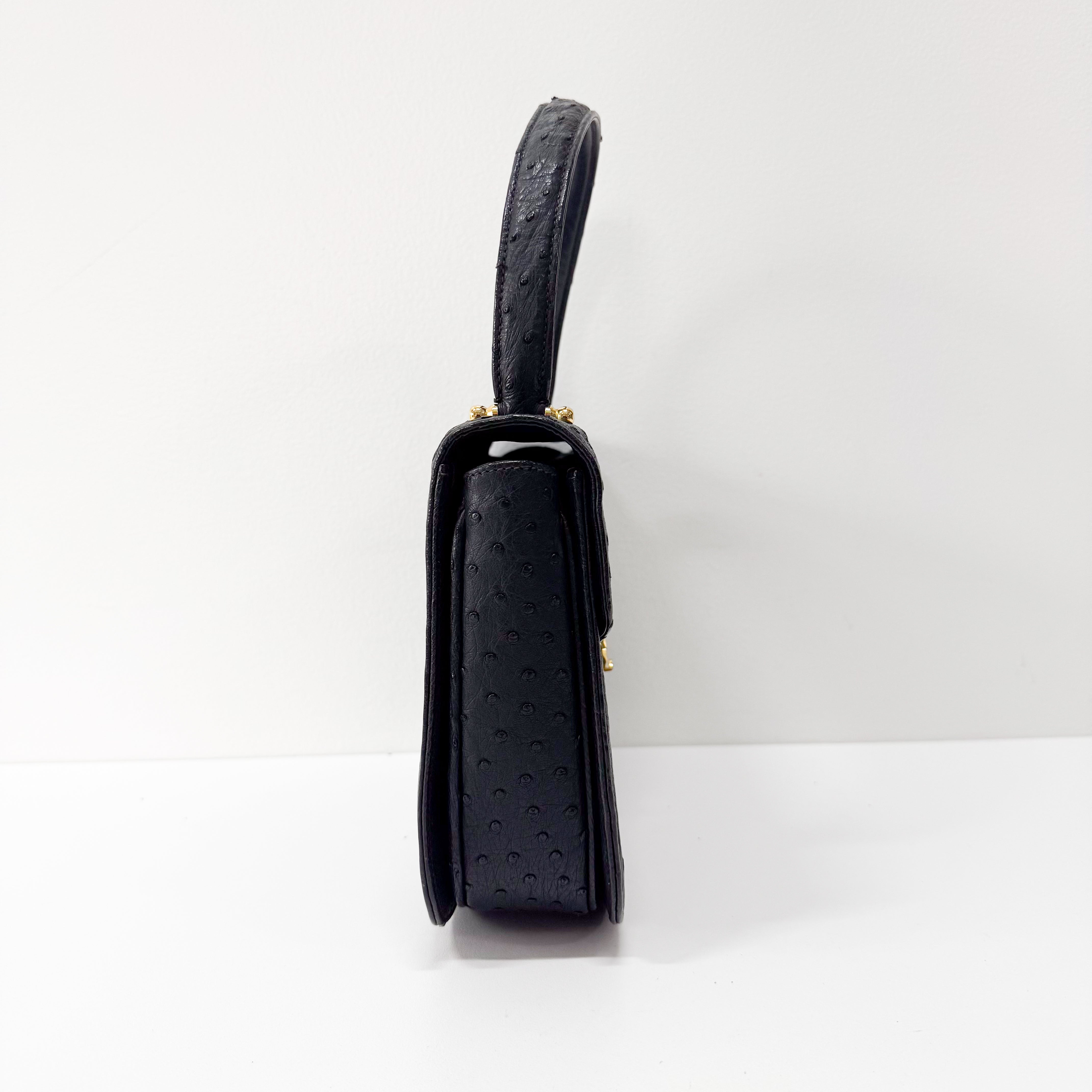 Vintage Ostrich Black Leather Handbag