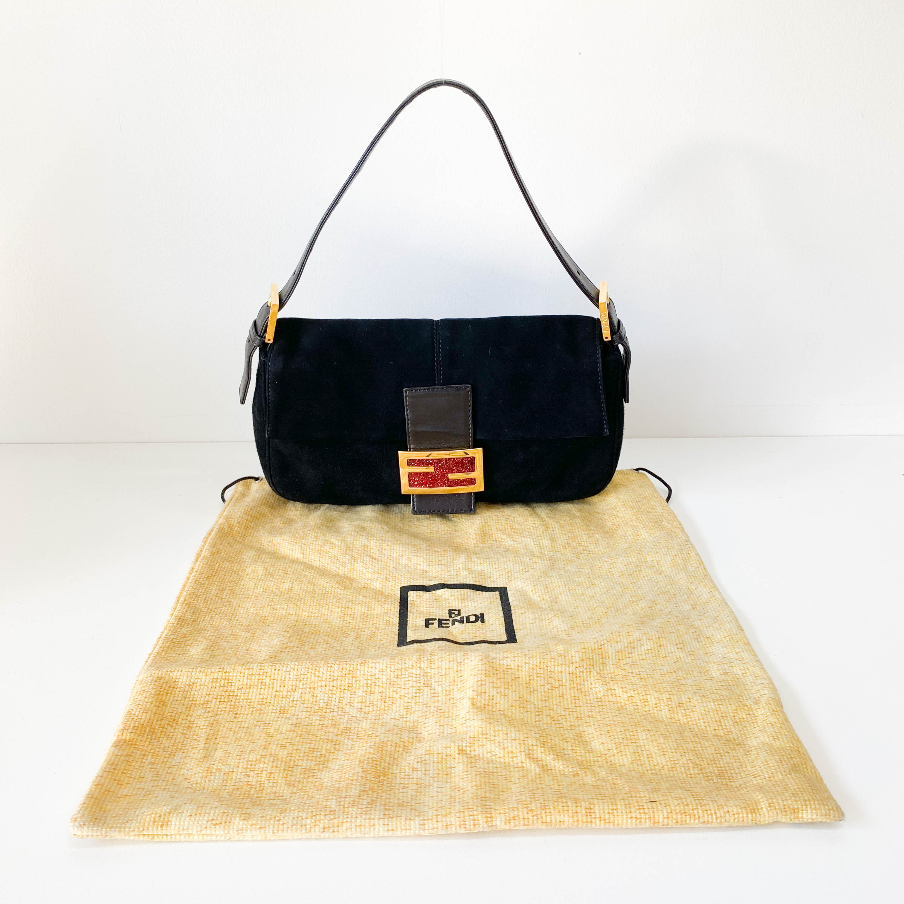 Baguette Black Suede Shoulder Bag