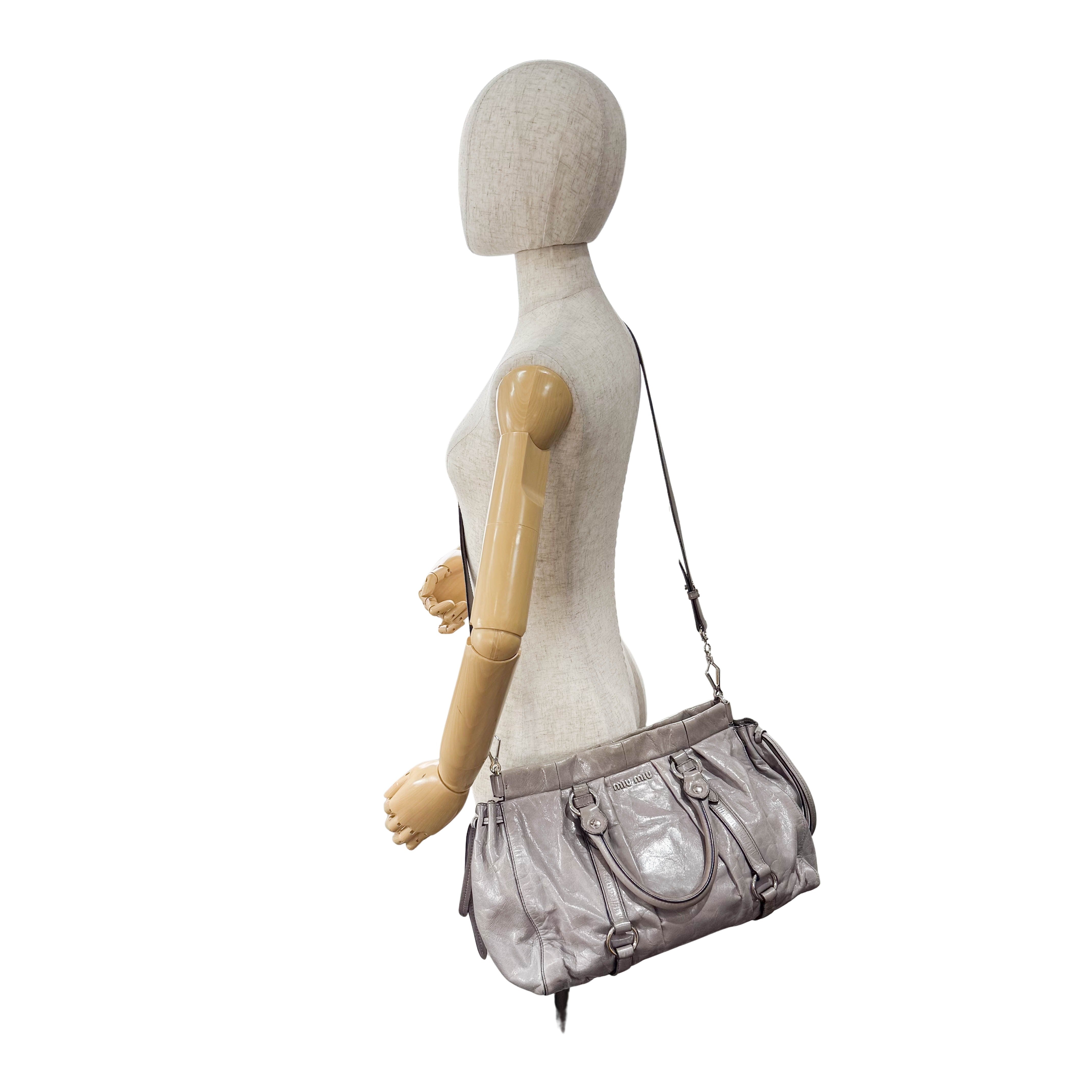 Vitello Bauletto Grey Leather Bag