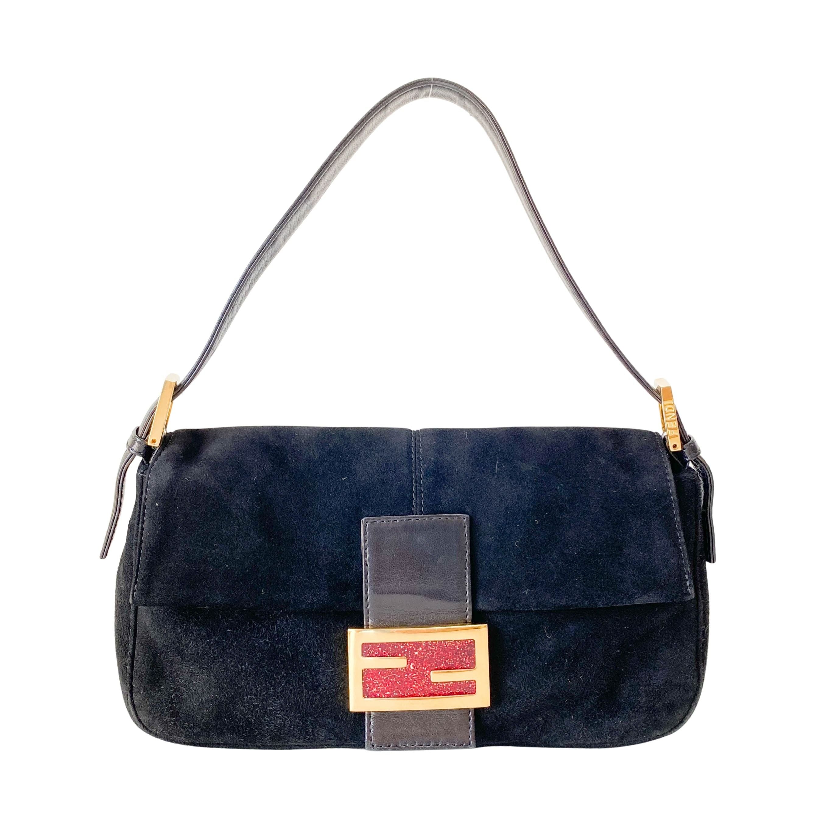 Baguette Black Suede Shoulder Bag