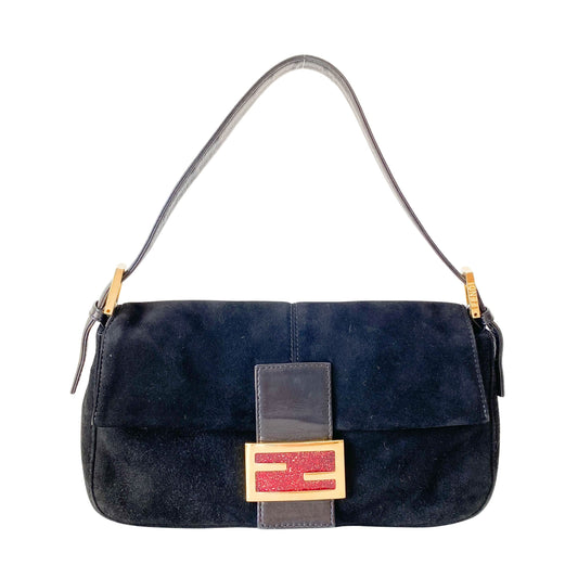 Baguette Black Suede Shoulder Bag