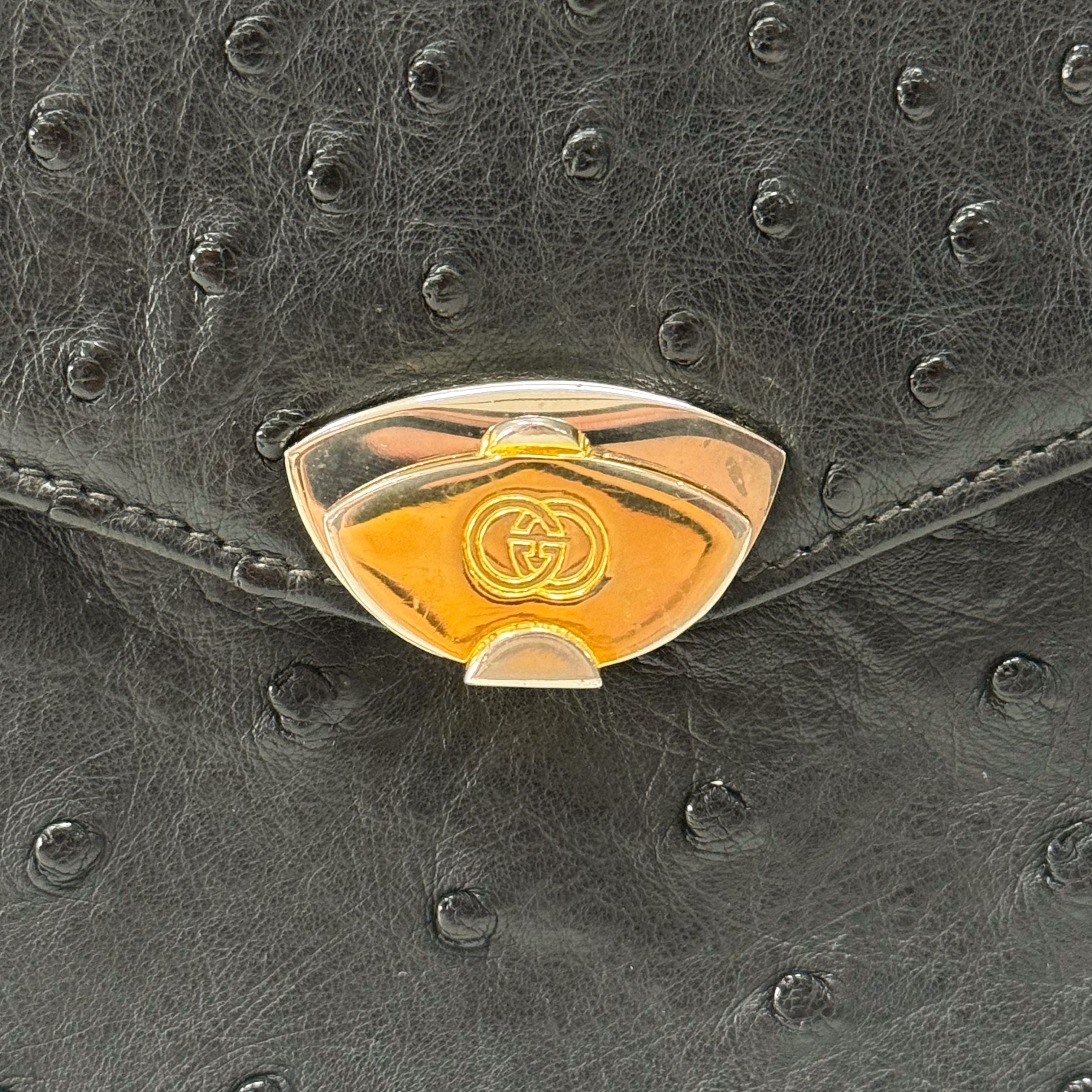 Vintage Ostrich Black Leather Handbag