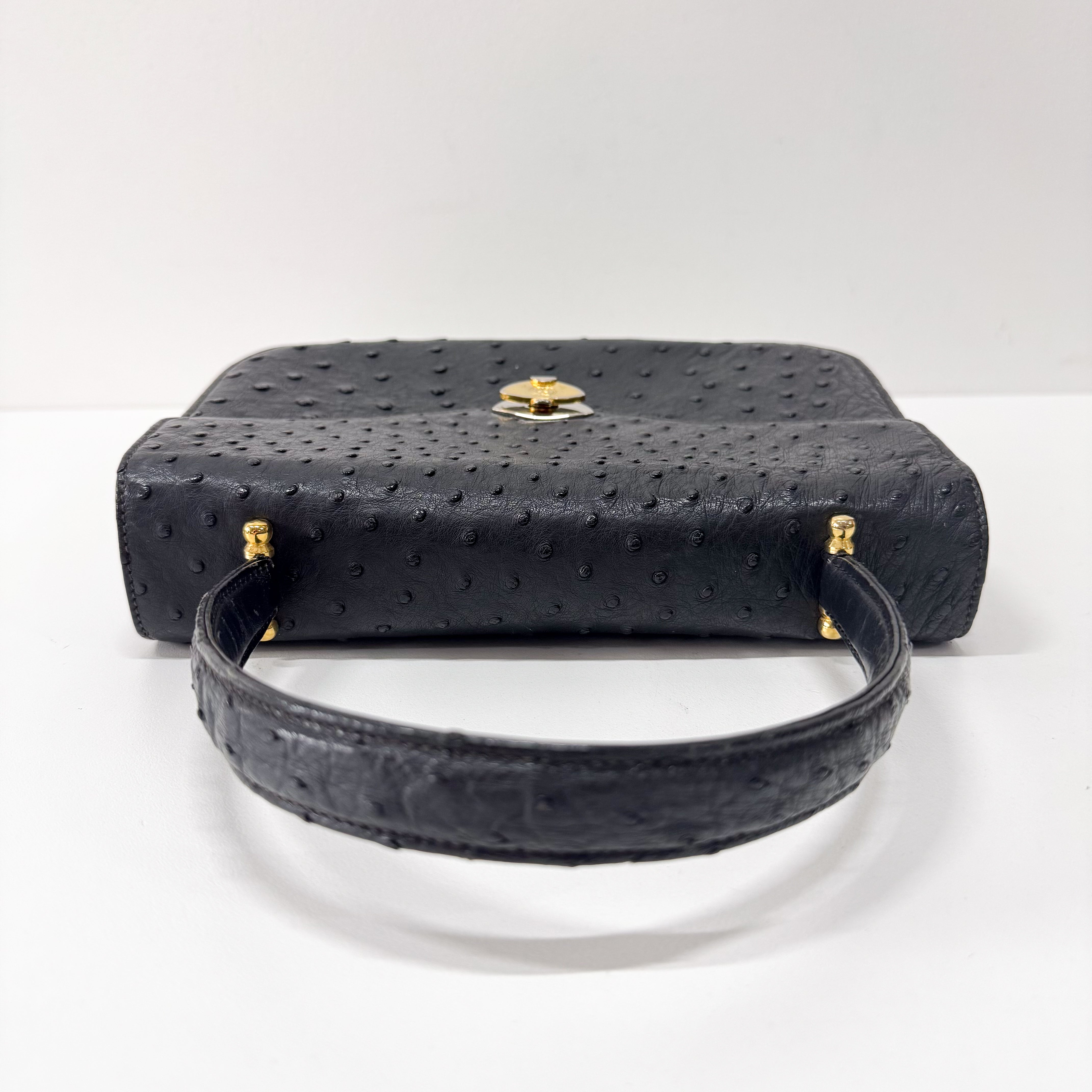 Vintage Ostrich Black Leather Handbag
