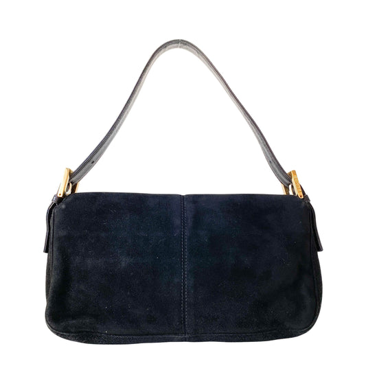 Baguette Black Suede Shoulder Bag