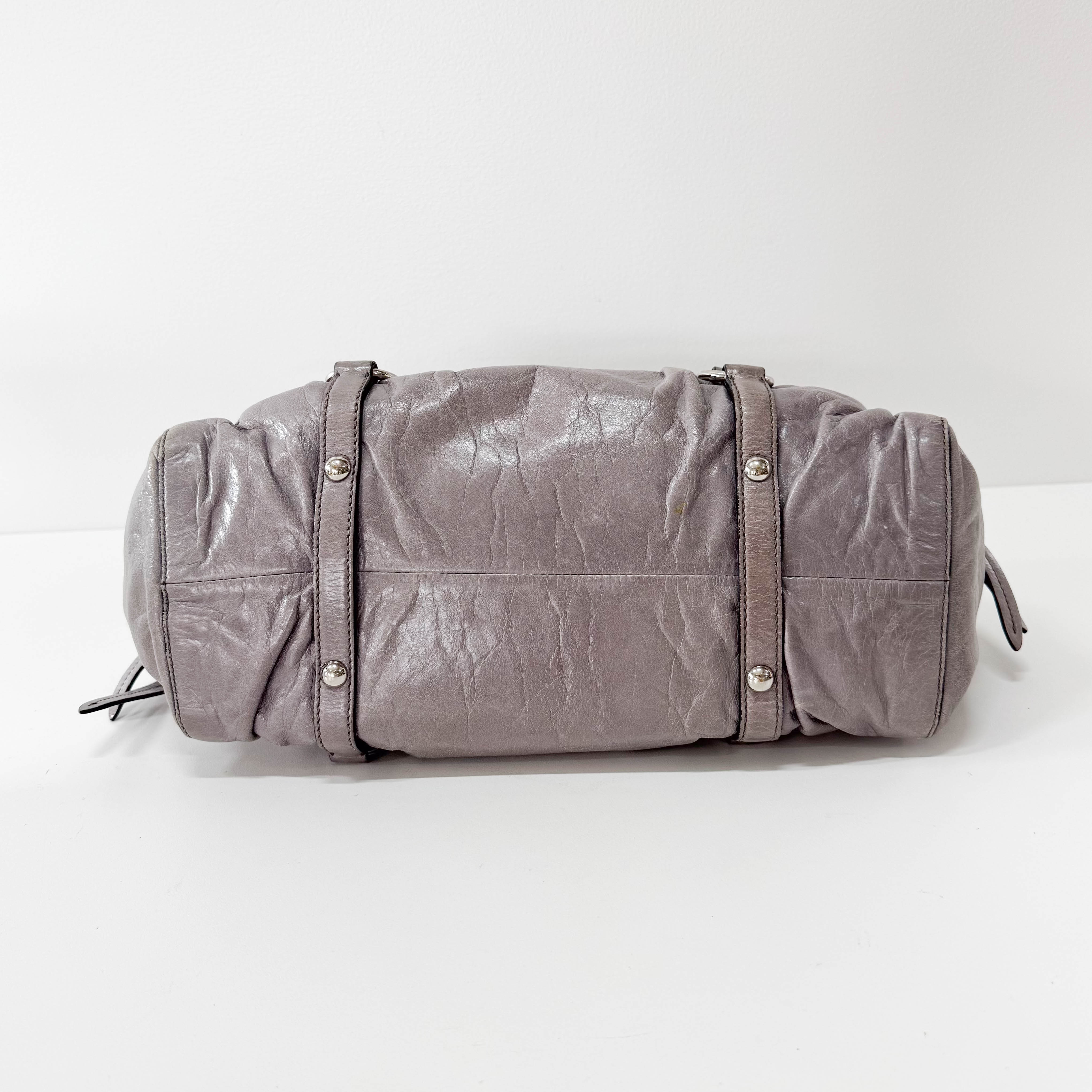 Vitello Bauletto Grey Leather Bag
