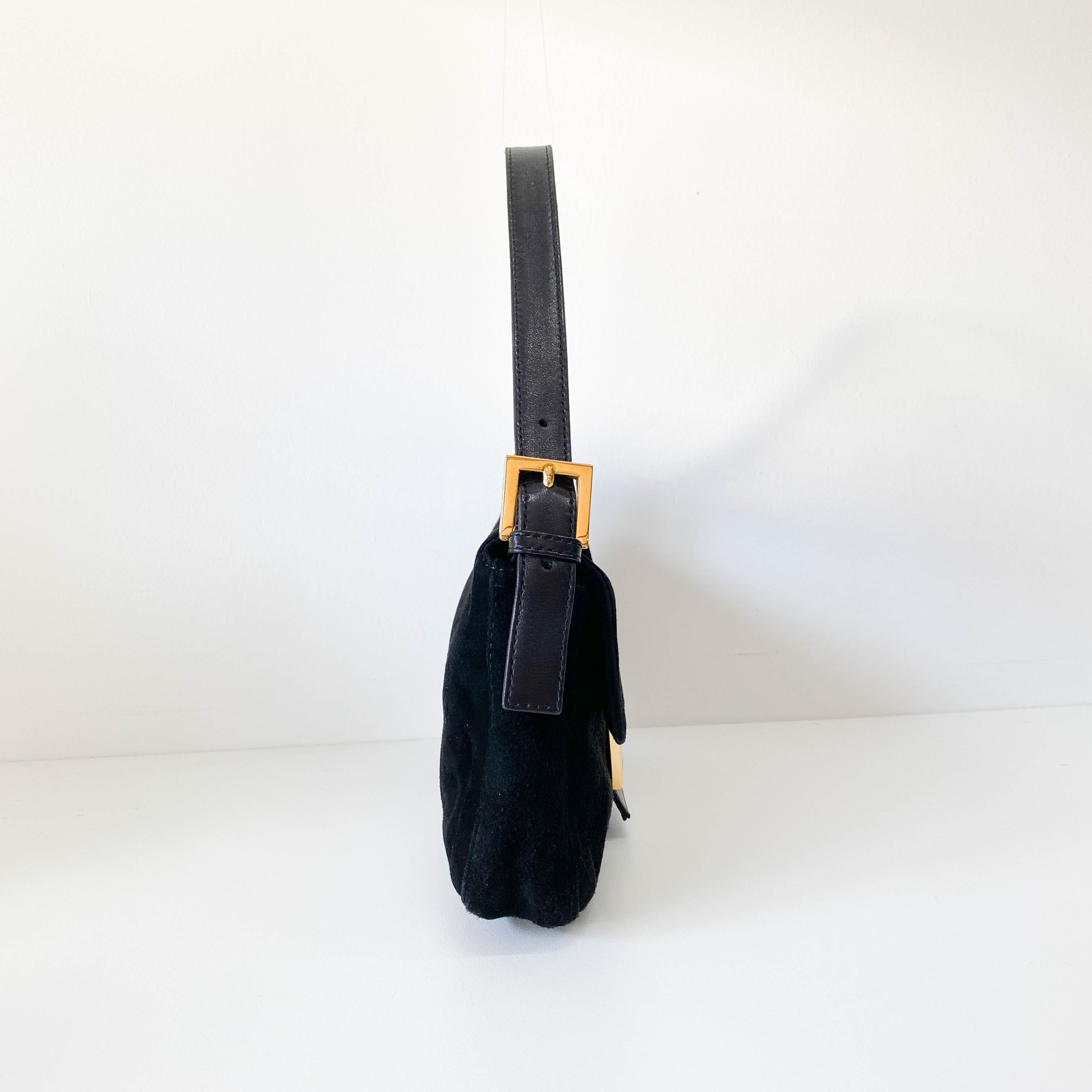 Baguette Black Suede Shoulder Bag