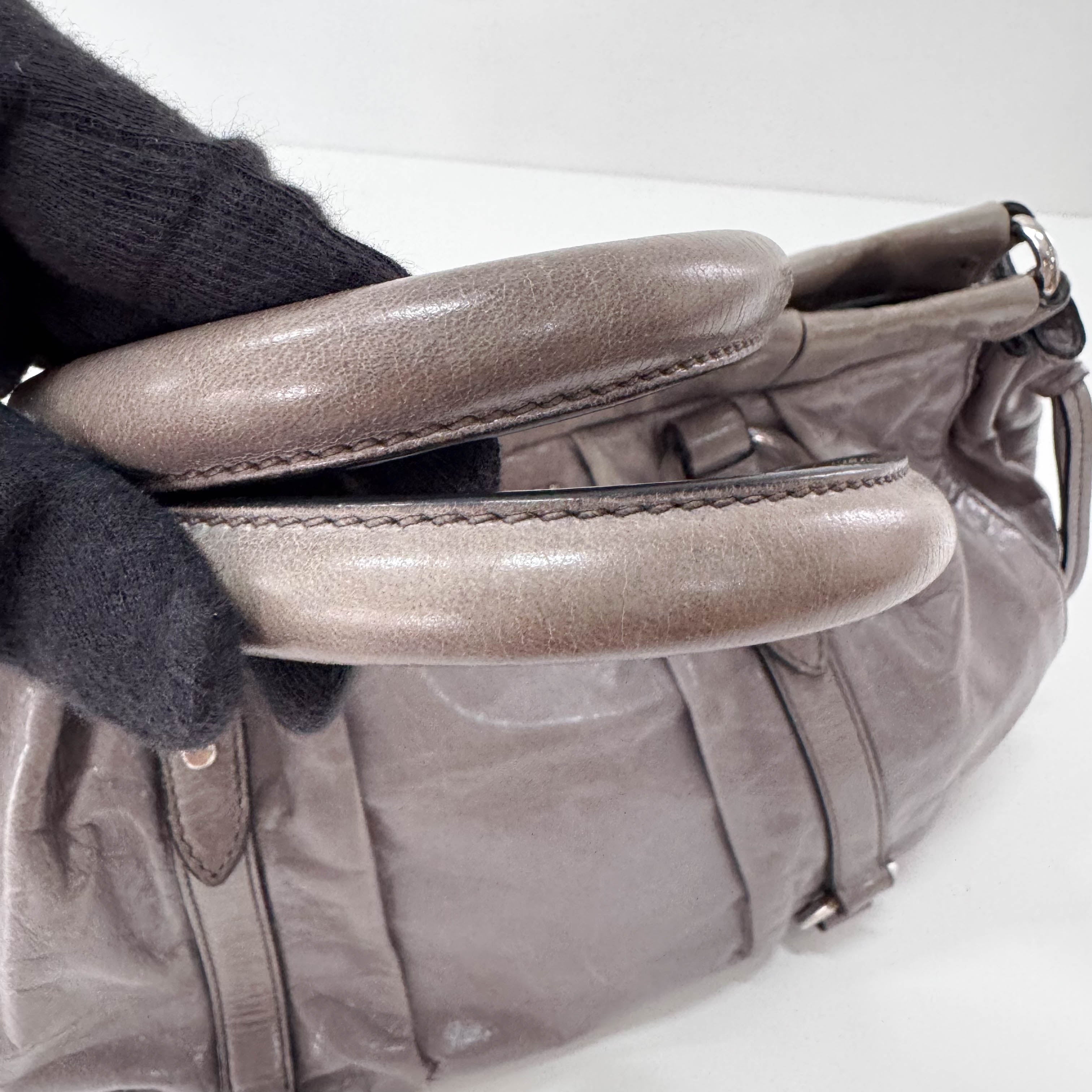 Vitello Bauletto Grey Leather Bag