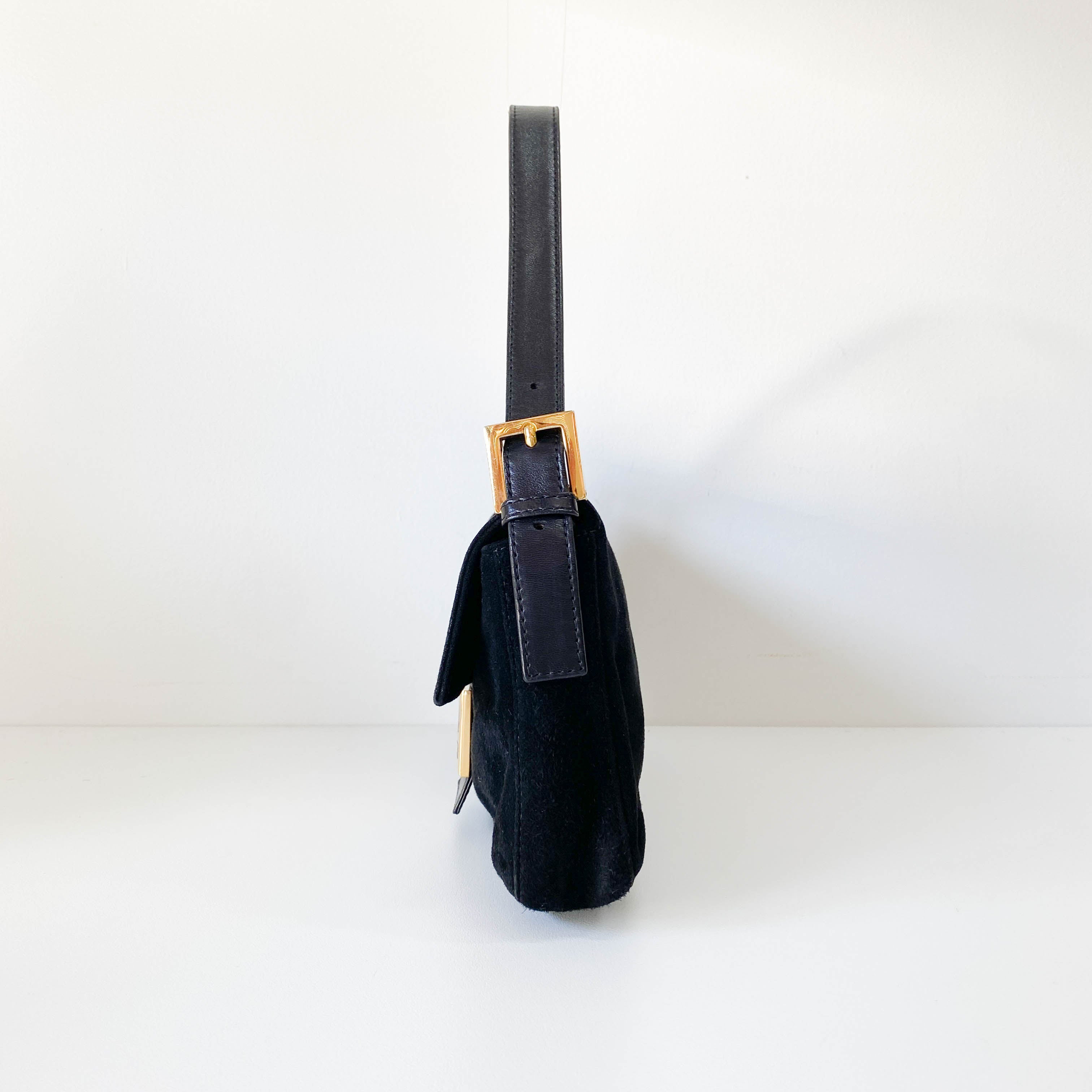 Baguette Black Suede Shoulder Bag