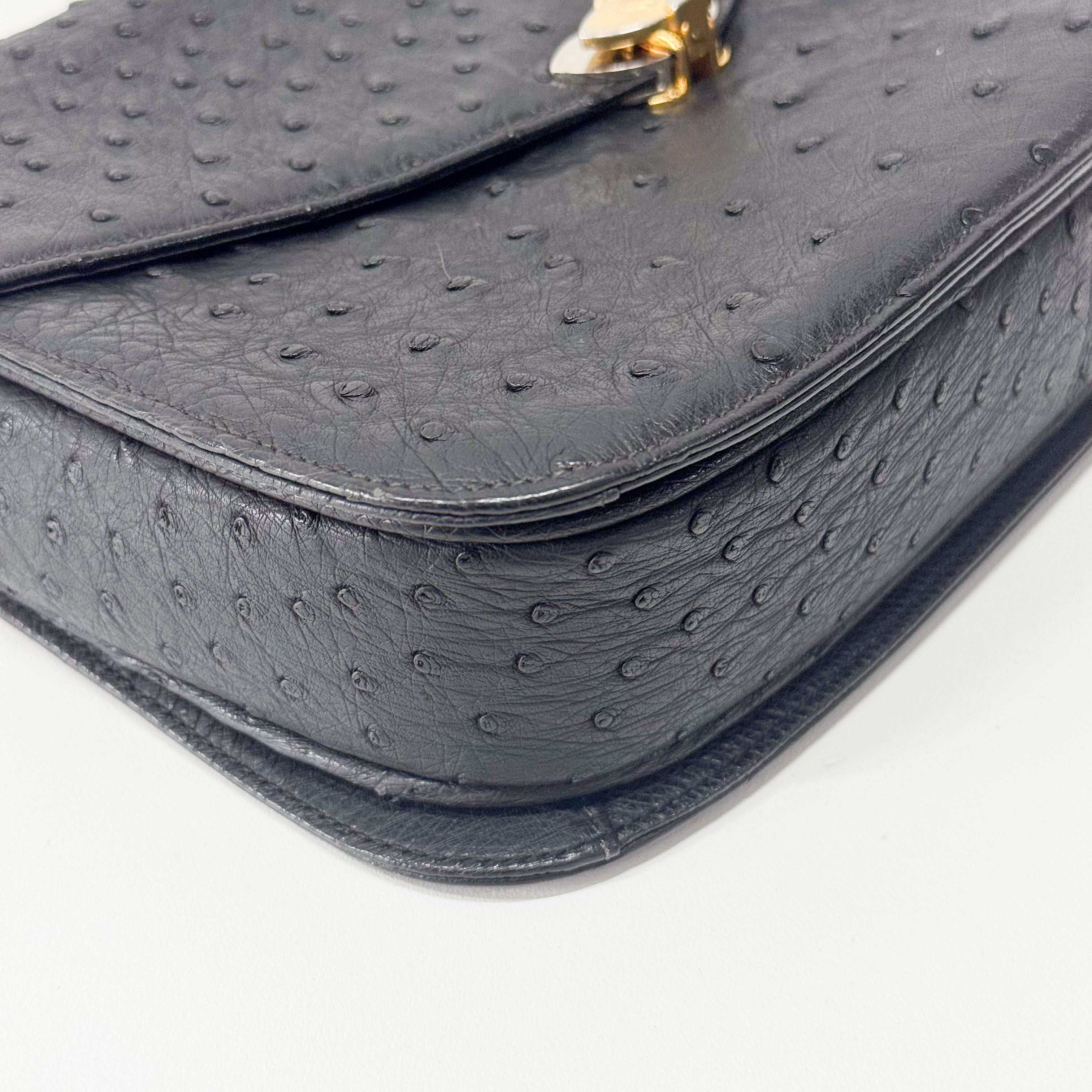 Vintage Ostrich Black Leather Handbag