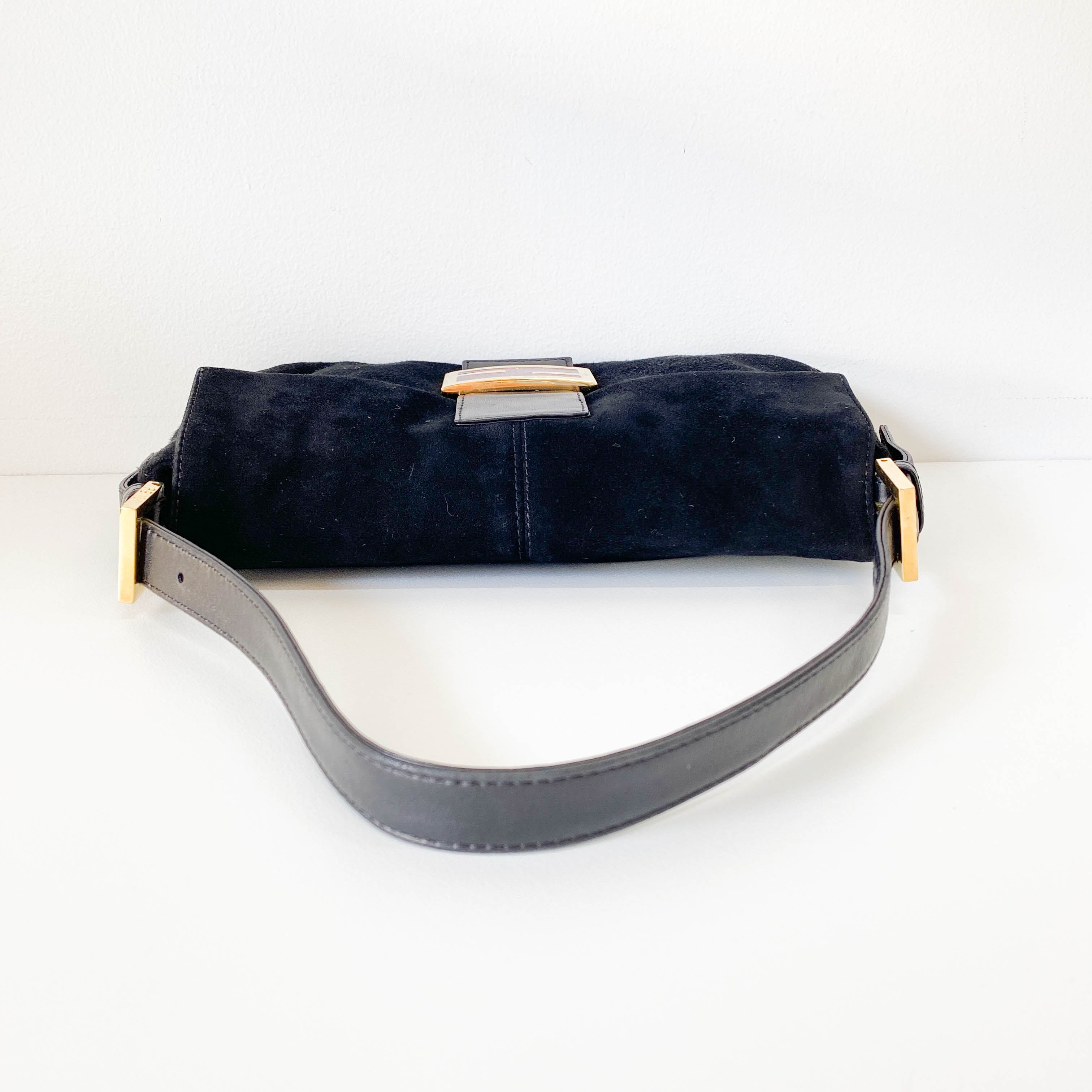 Baguette Black Suede Shoulder Bag