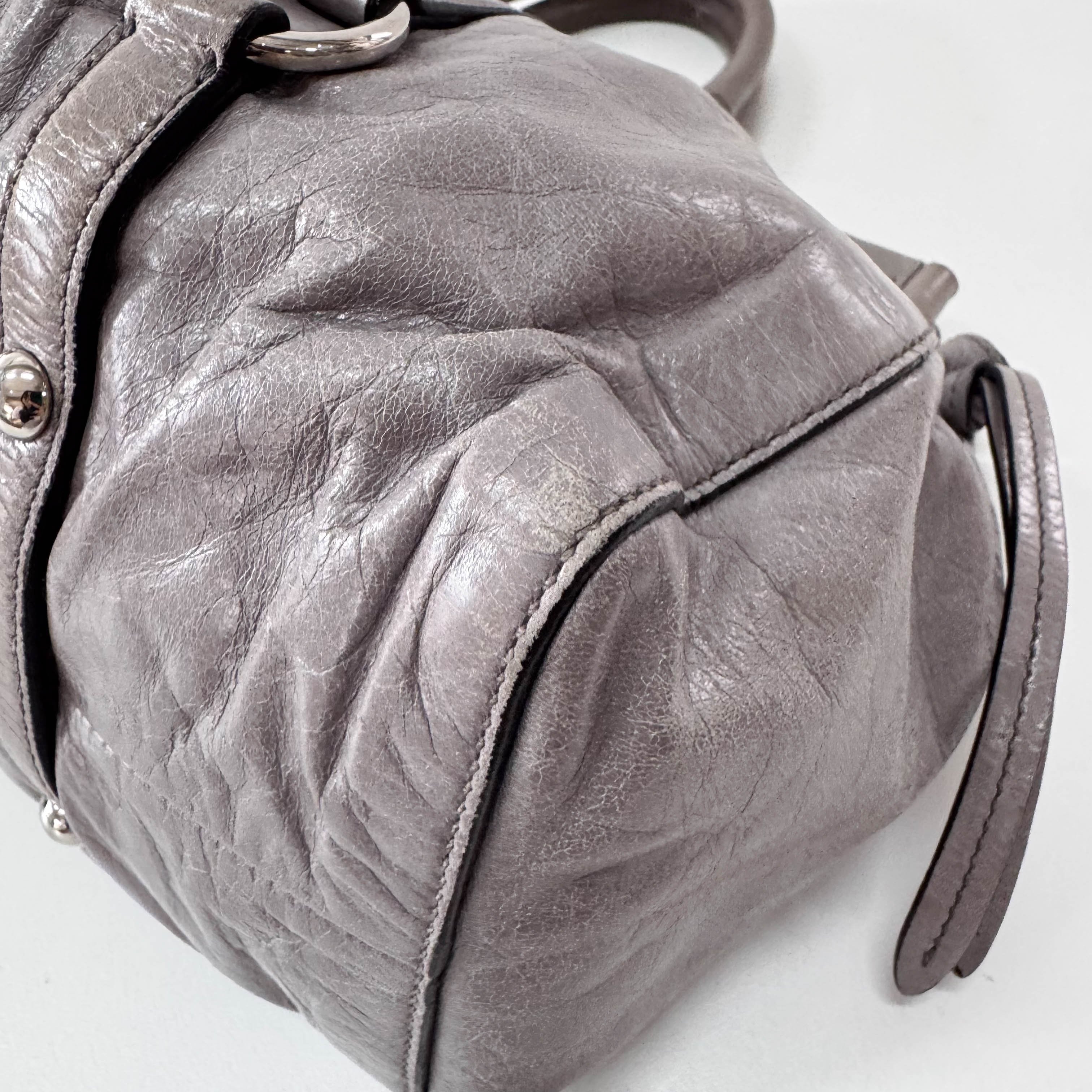 Vitello Bauletto Grey Leather Bag