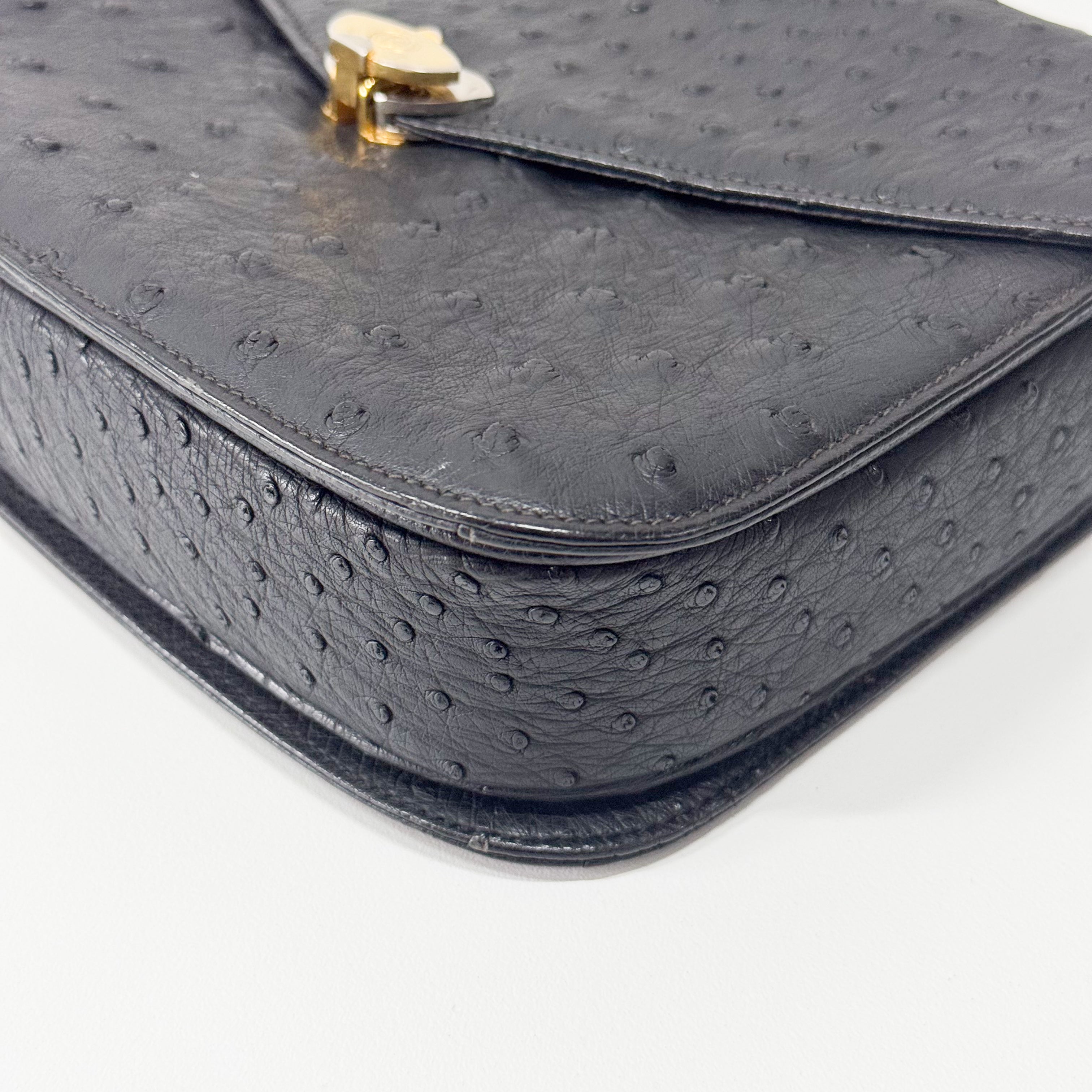 Vintage Ostrich Black Leather Handbag