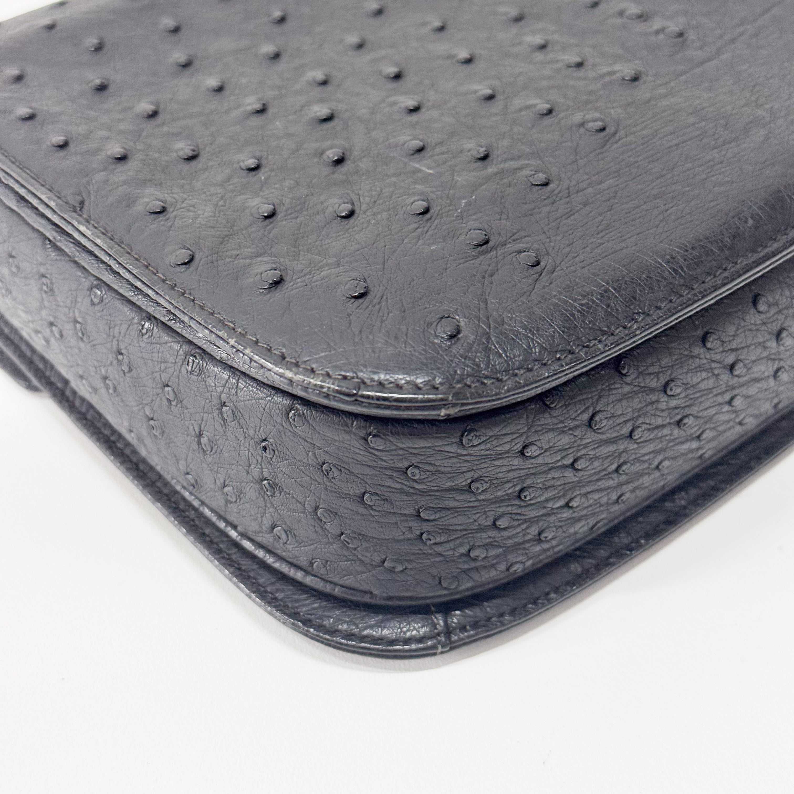 Vintage Ostrich Black Leather Handbag