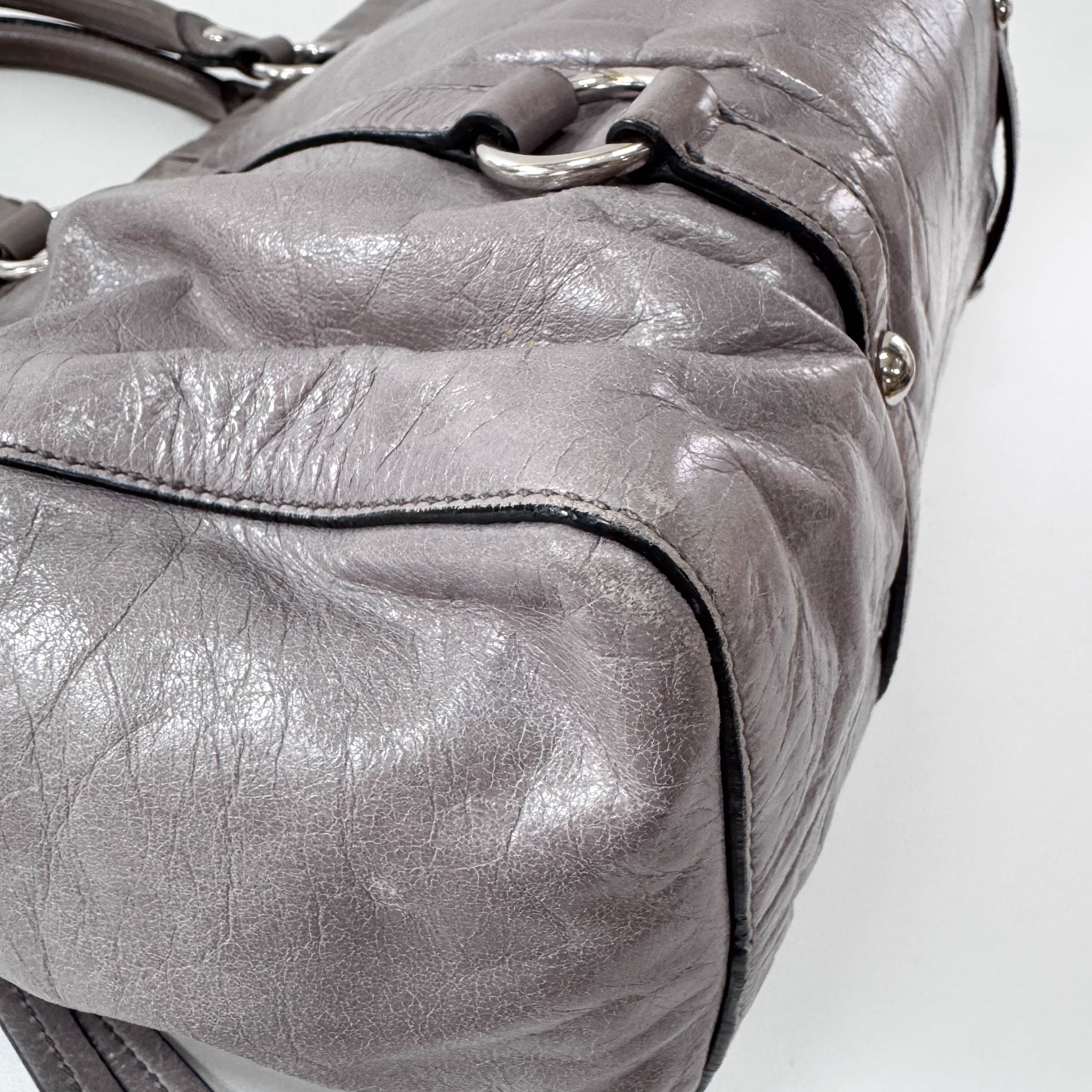 Vitello Bauletto Grey Leather Bag